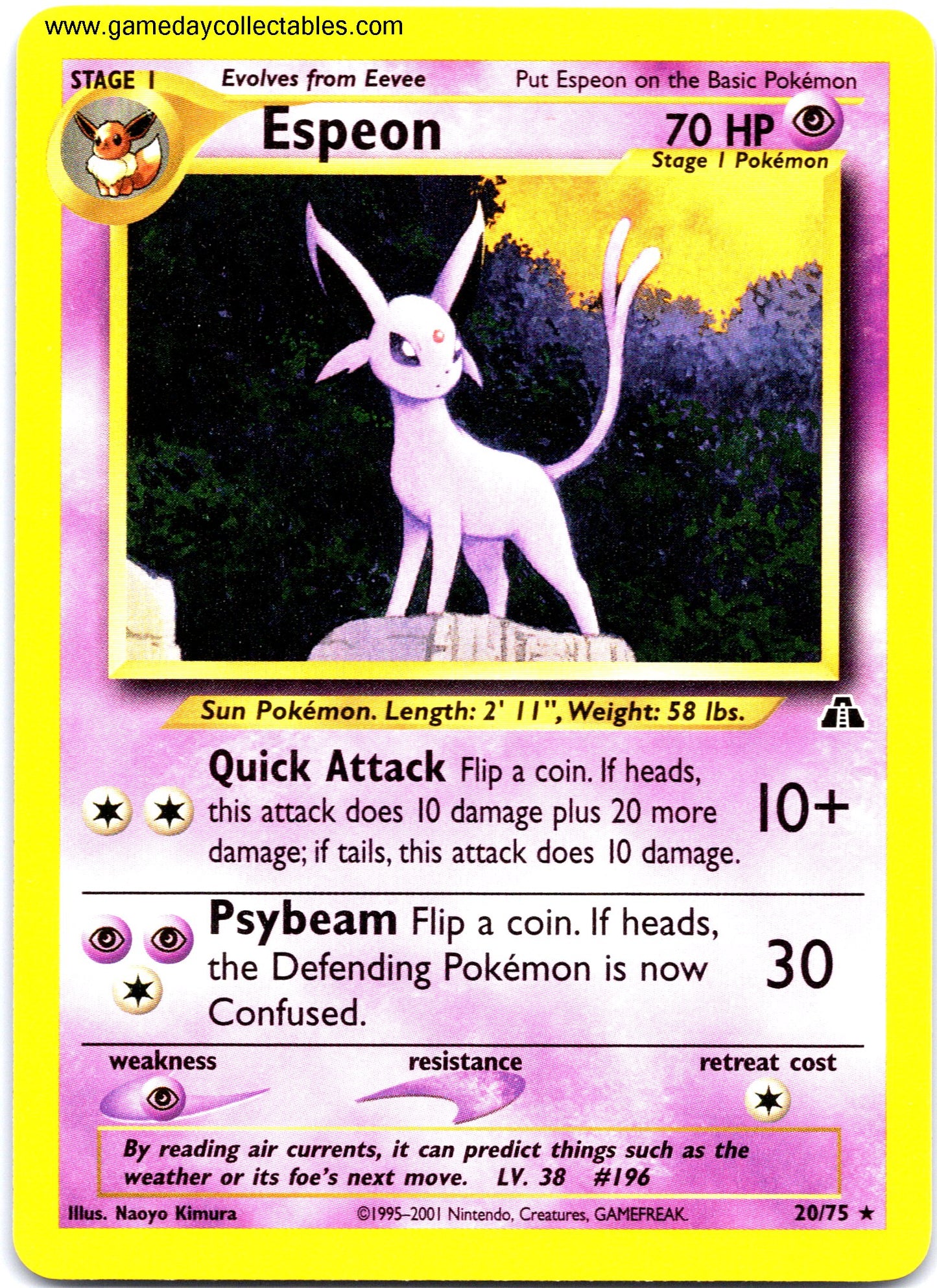 #020 Espeon - Neo Discovery - Non Holo Rare (Ungraded Near Mint)