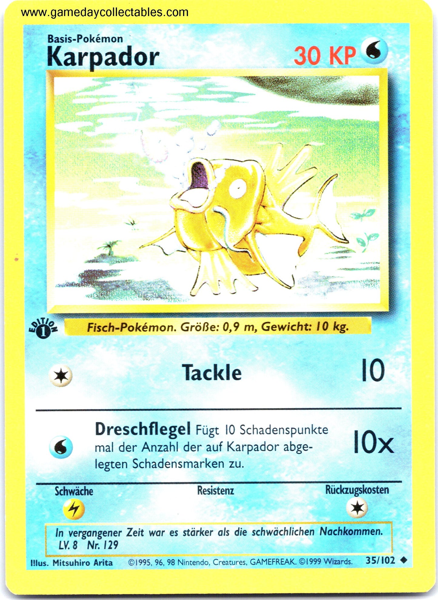 #035/102 Karpador (Magikarp) - Base Set (German) - 1st Ed Uncommon (Ungraded Near Mint)