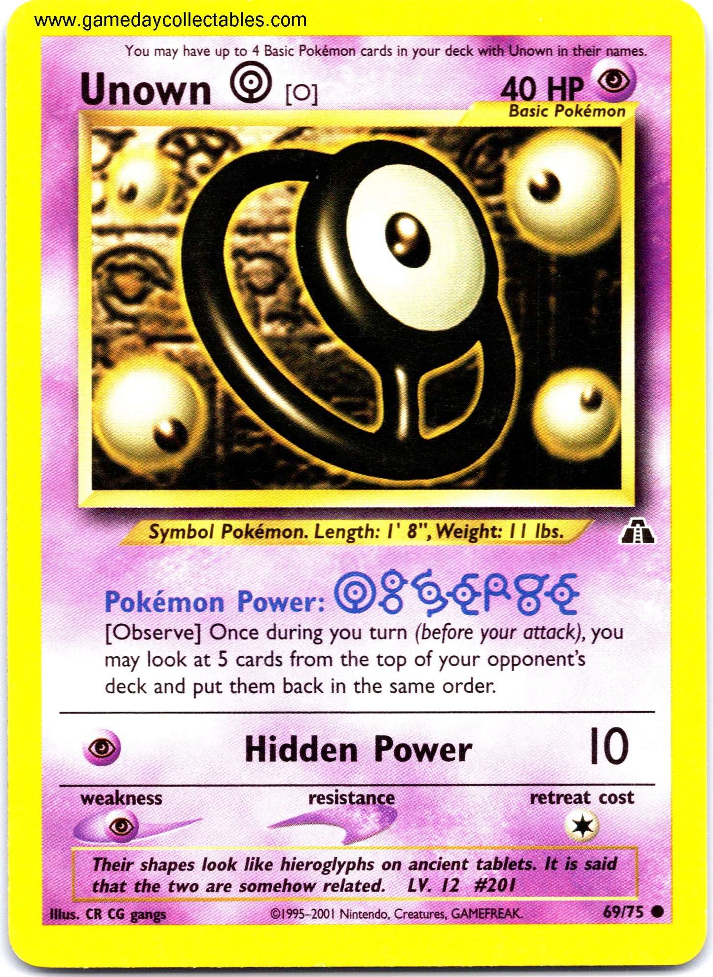 #069 Unown O - Neo Discovery - Common (Ungraded Near Mint)