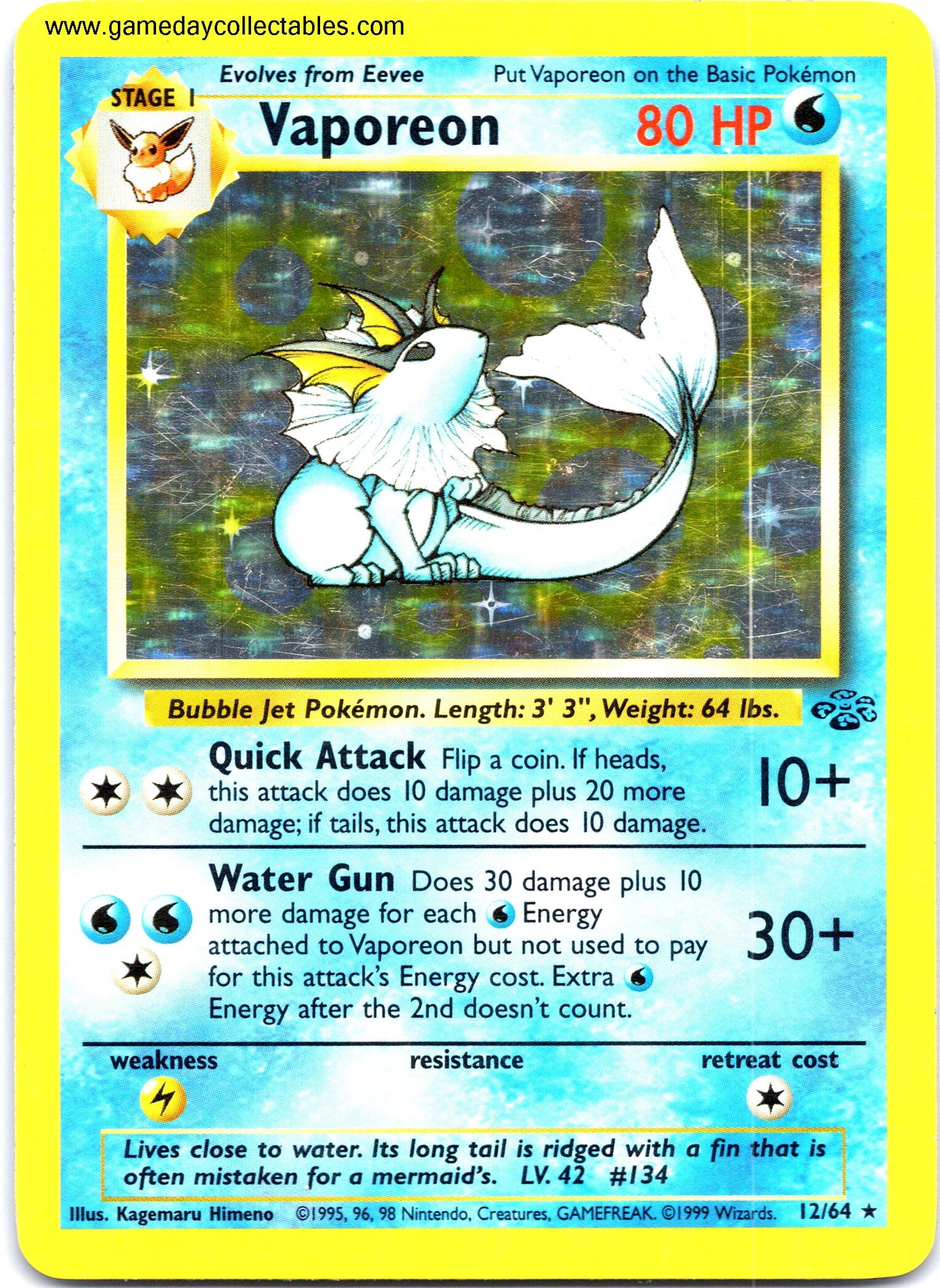 #12 Vaporeon - Jungle - Holo Rare (Ungraded Near Mint)