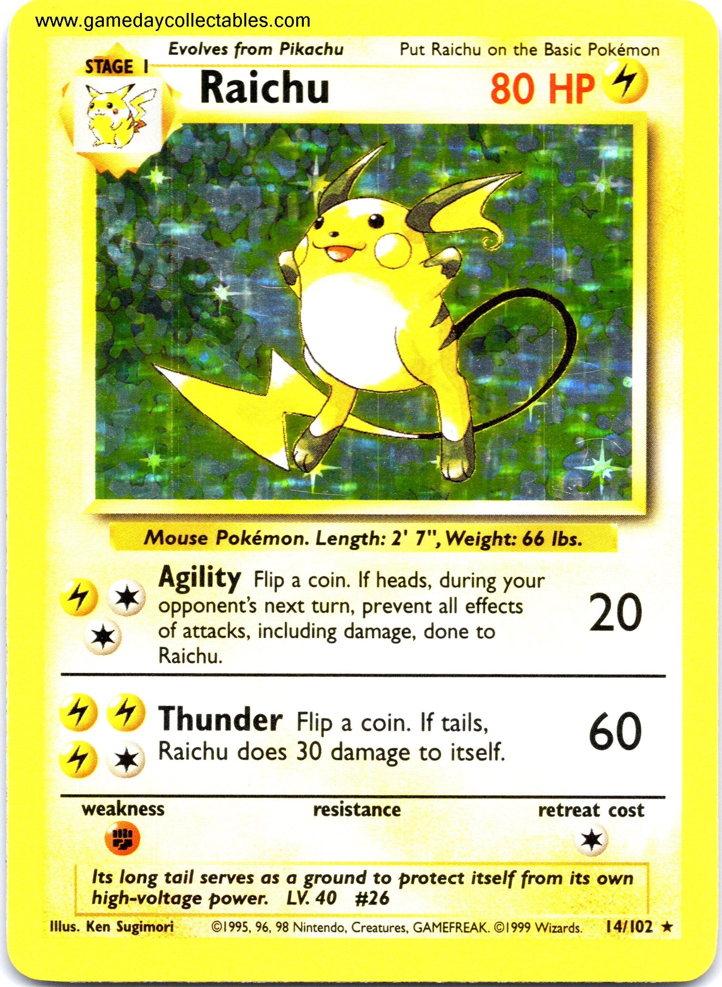 #014 Raichu - Base Set - Holo Rare (Ungraded Near Mint)