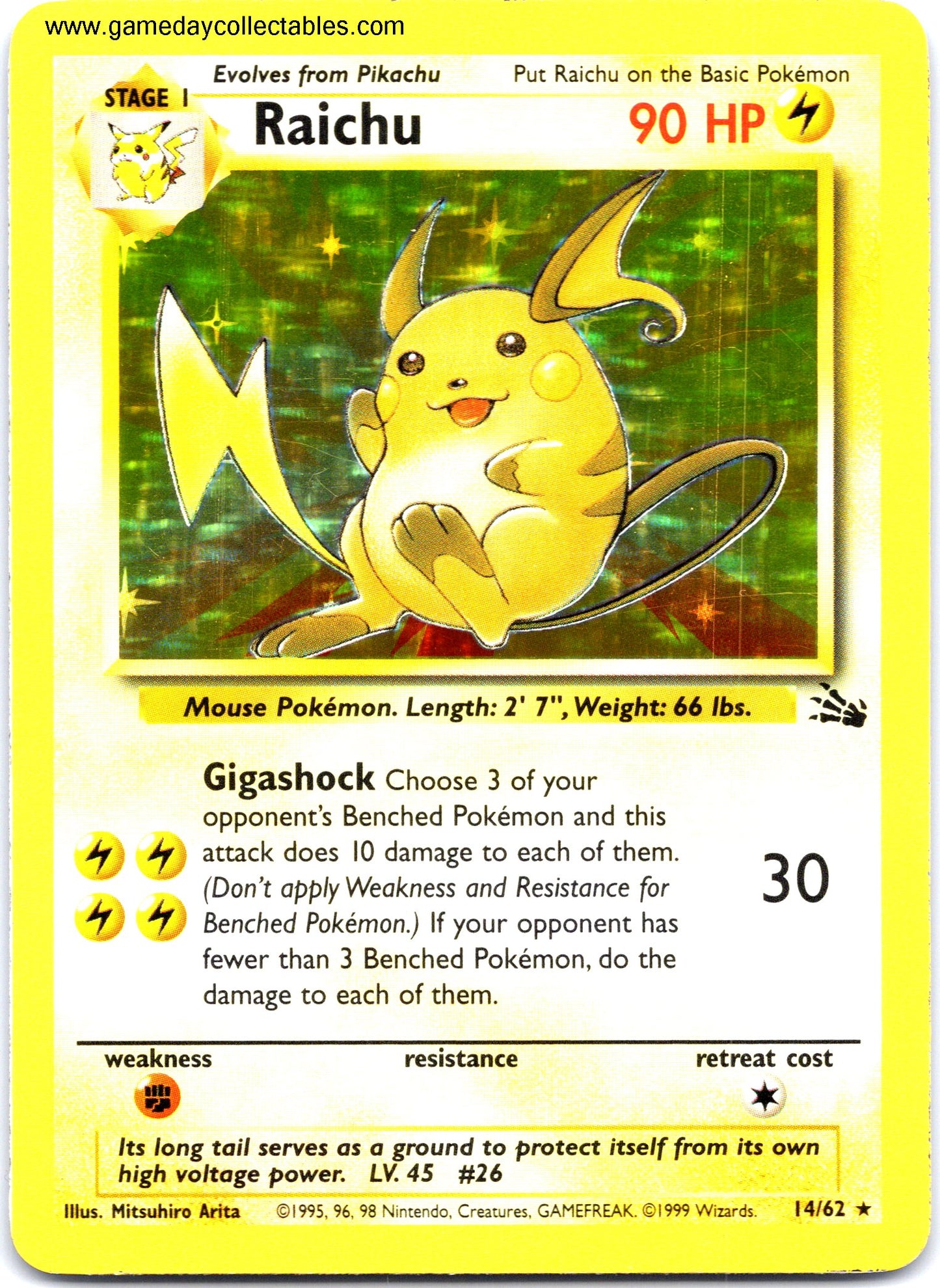 #14 Raichu - Fossil - Holo Rare (Ungraded Near Mint)
