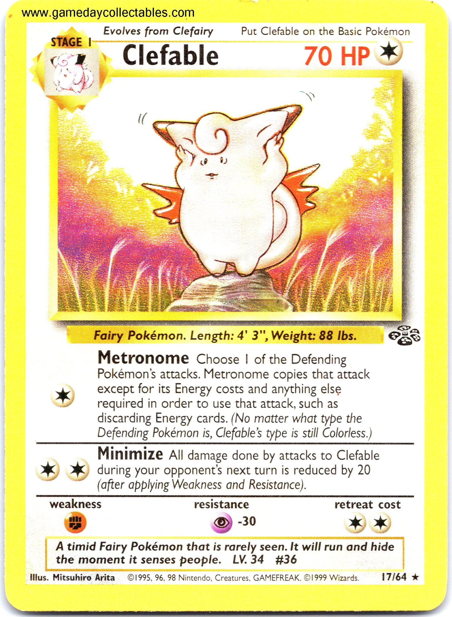 #17 Clefable - Jungle - Non Holo Rare (Ungraded Near Mint)