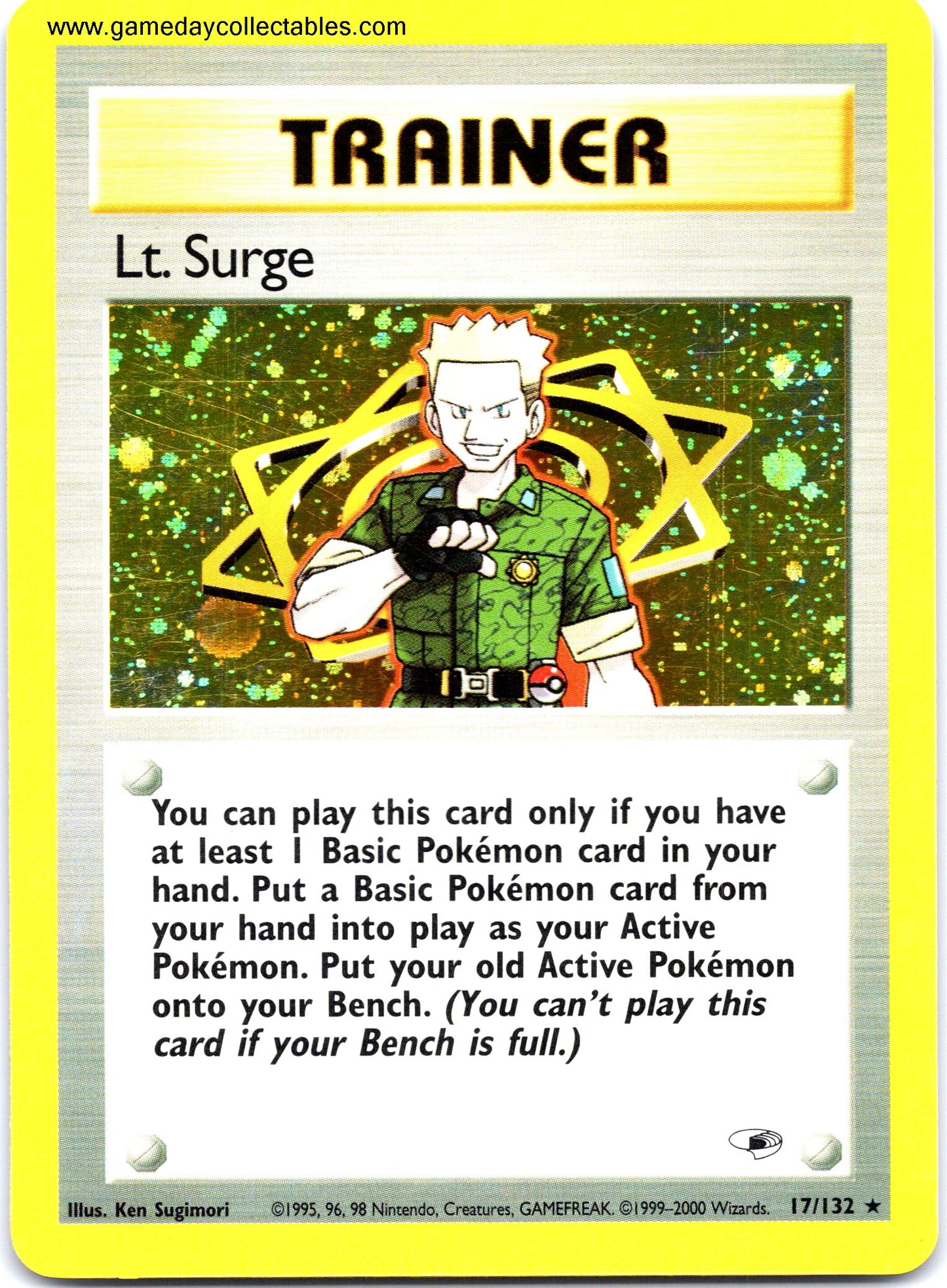 #017 Lt. Surge - Gym Heroes - Non Holo Rare (Ungraded Near Mint)