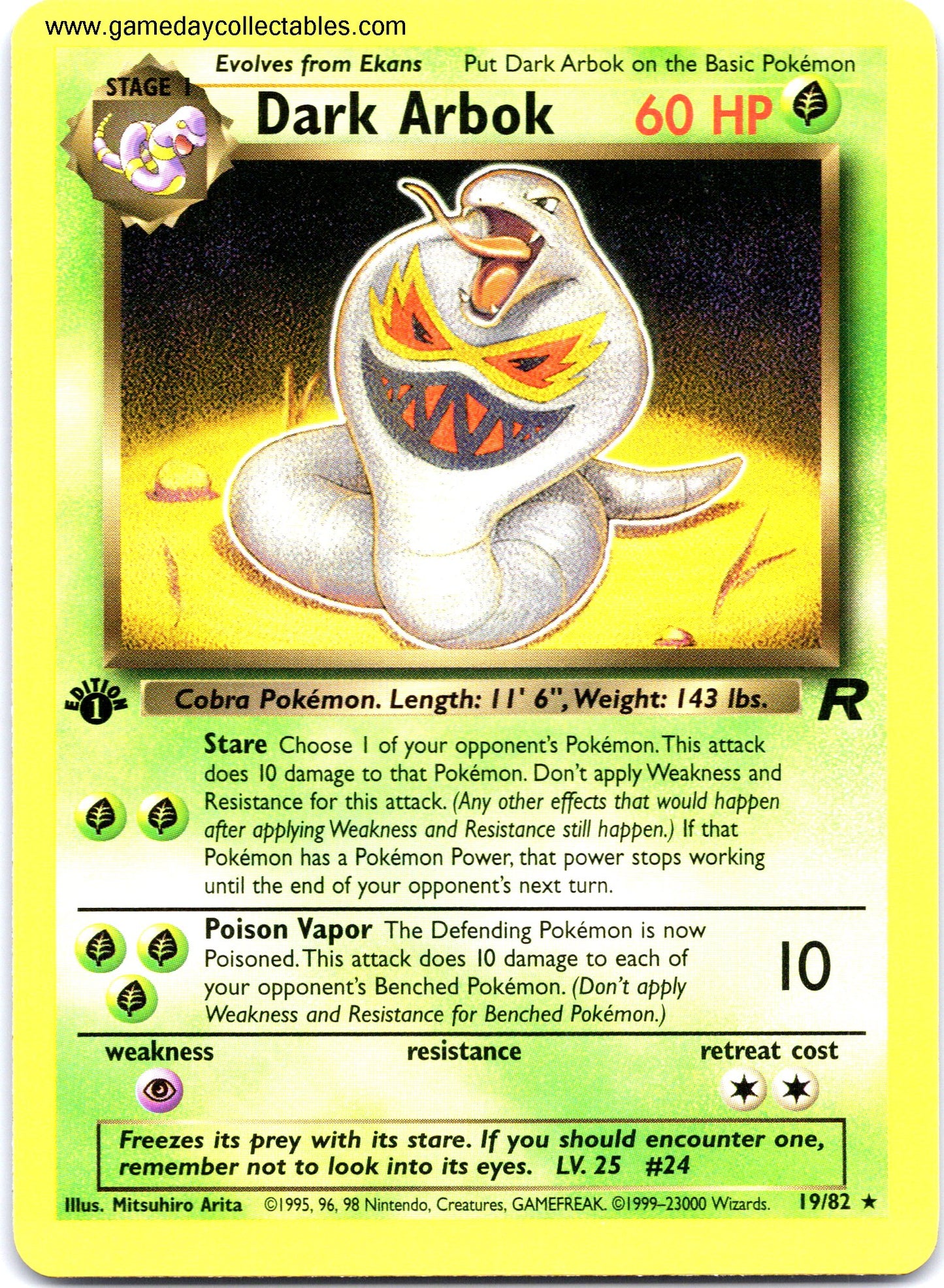 #19 Dark Arbok - Team Rocket - 1st Ed Non Holo Rare (Ungraded Near Mint)