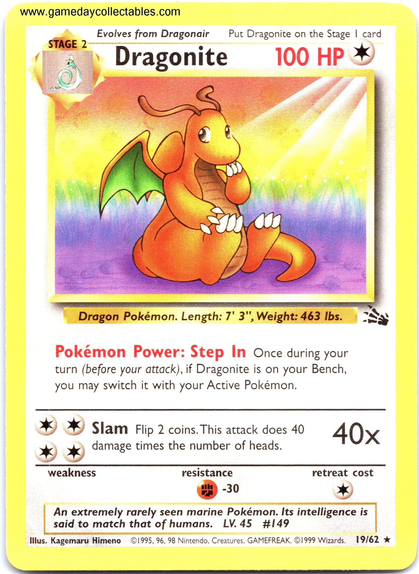 #19 Dragonite - Fossil - Non Holo Rare (Ungraded Near Mint)