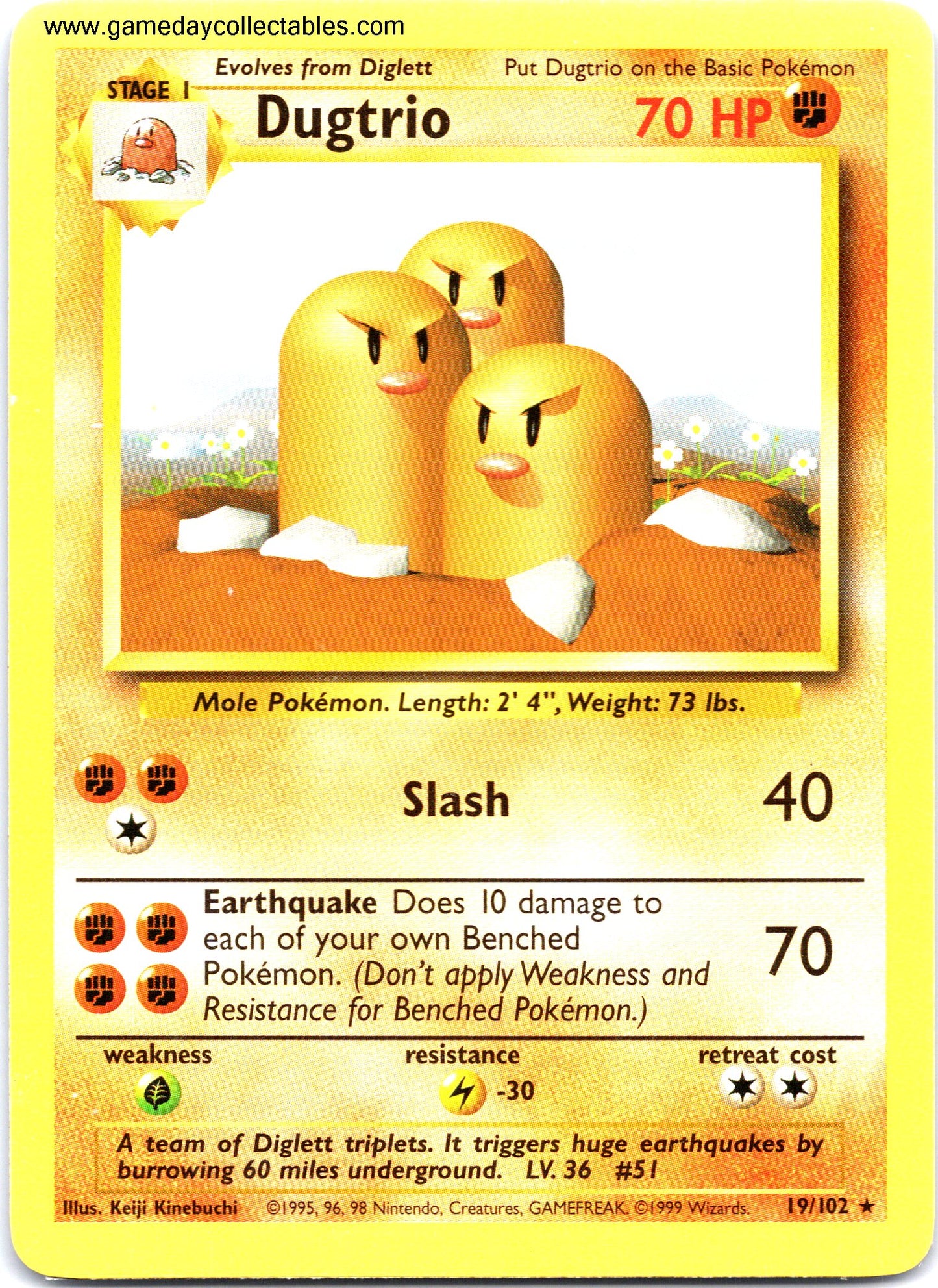 #019 Dugtrio - Base Set - Non Holo Rare (Ungraded Near Mint)