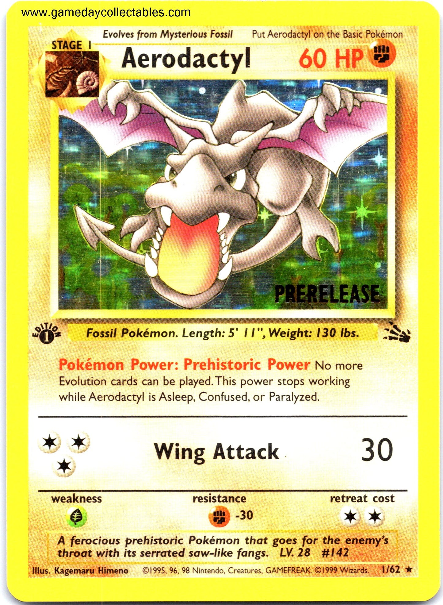 #01 Aerodactyl - Fossil - PRE RELEASE 1st Ed Holo Rare (Ungraded Near Mint)