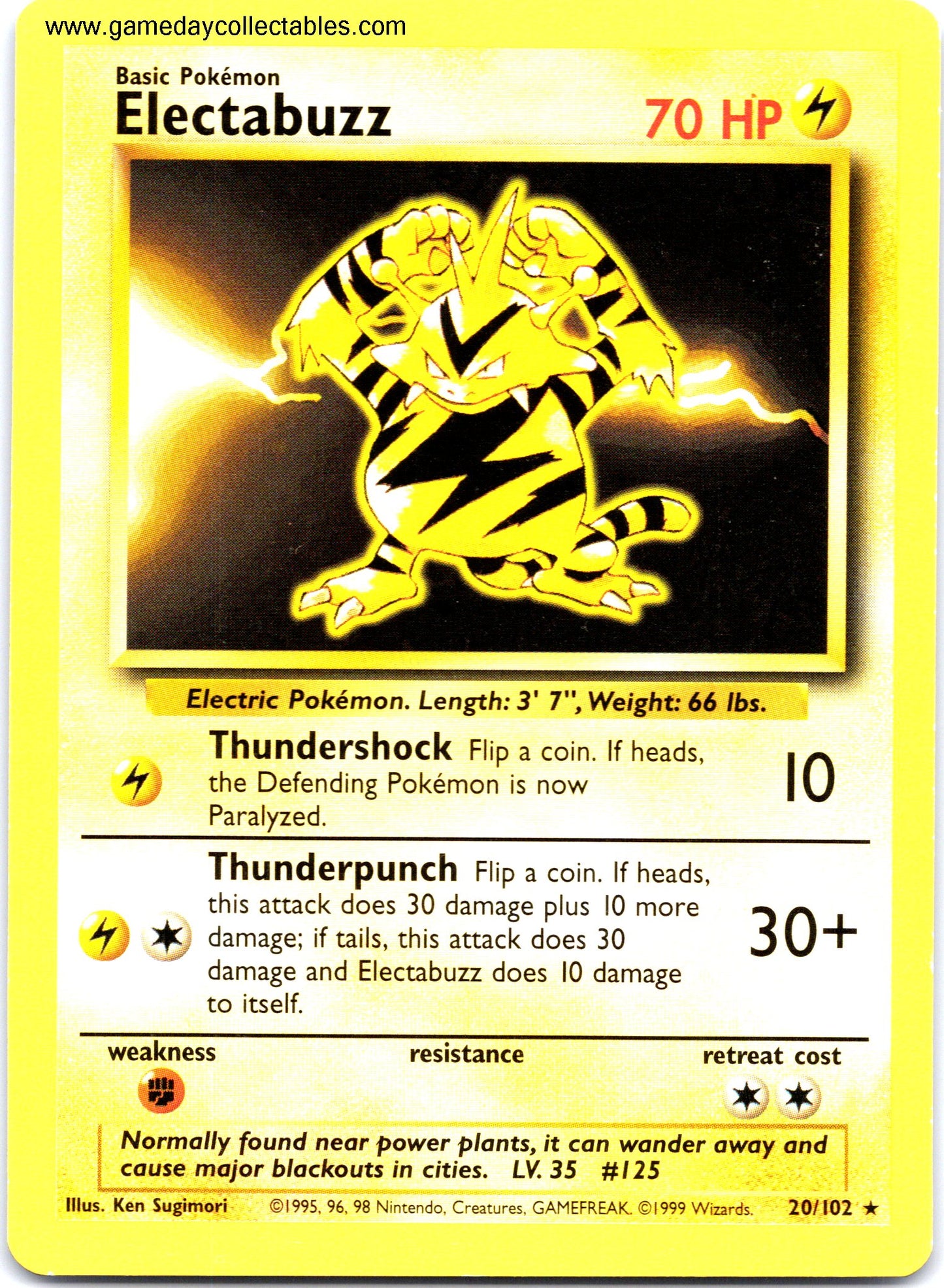 #020 Electabuzz - Base Set - Non Holo Rare (Ungraded Near Mint)