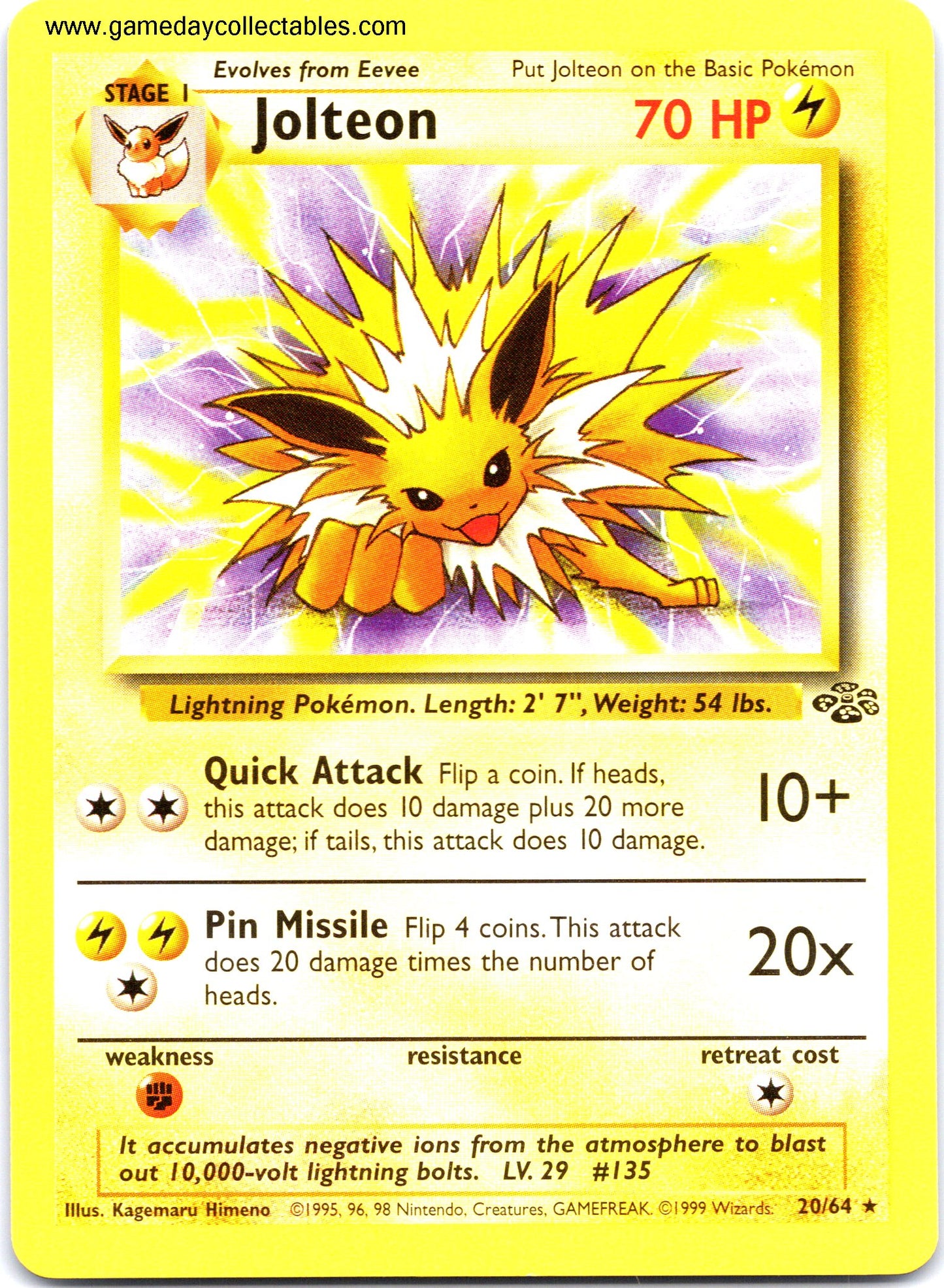 #20 Jolteon - Jungle - Non Holo Rare (Ungraded Near Mint)