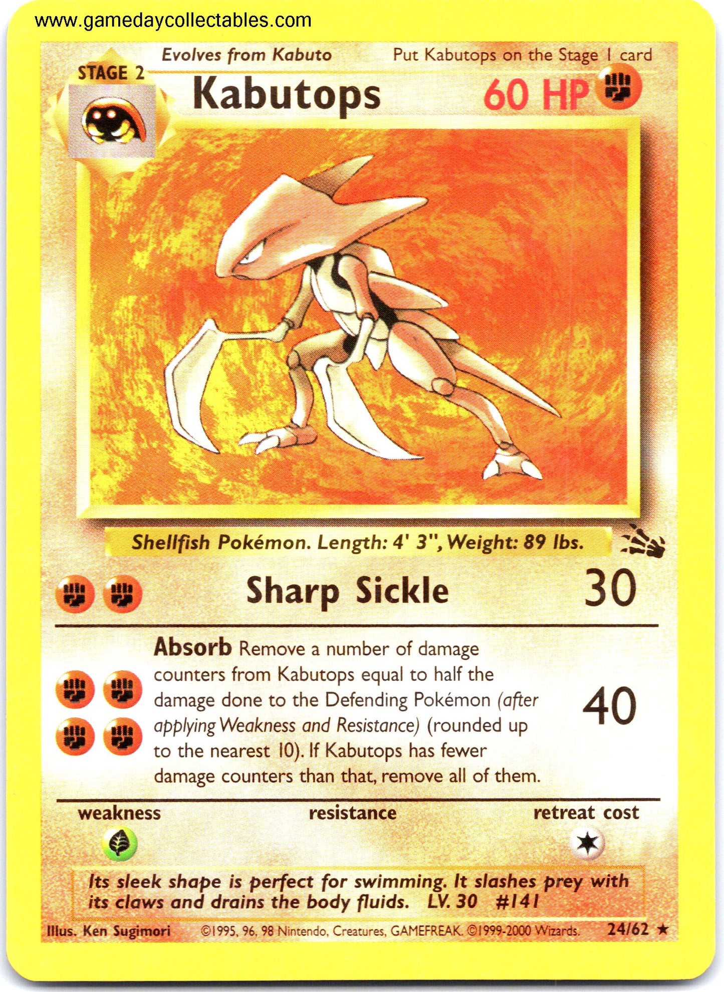 #24 Kabutops - Fossil - Non Holo Rare (Ungraded Near Mint)