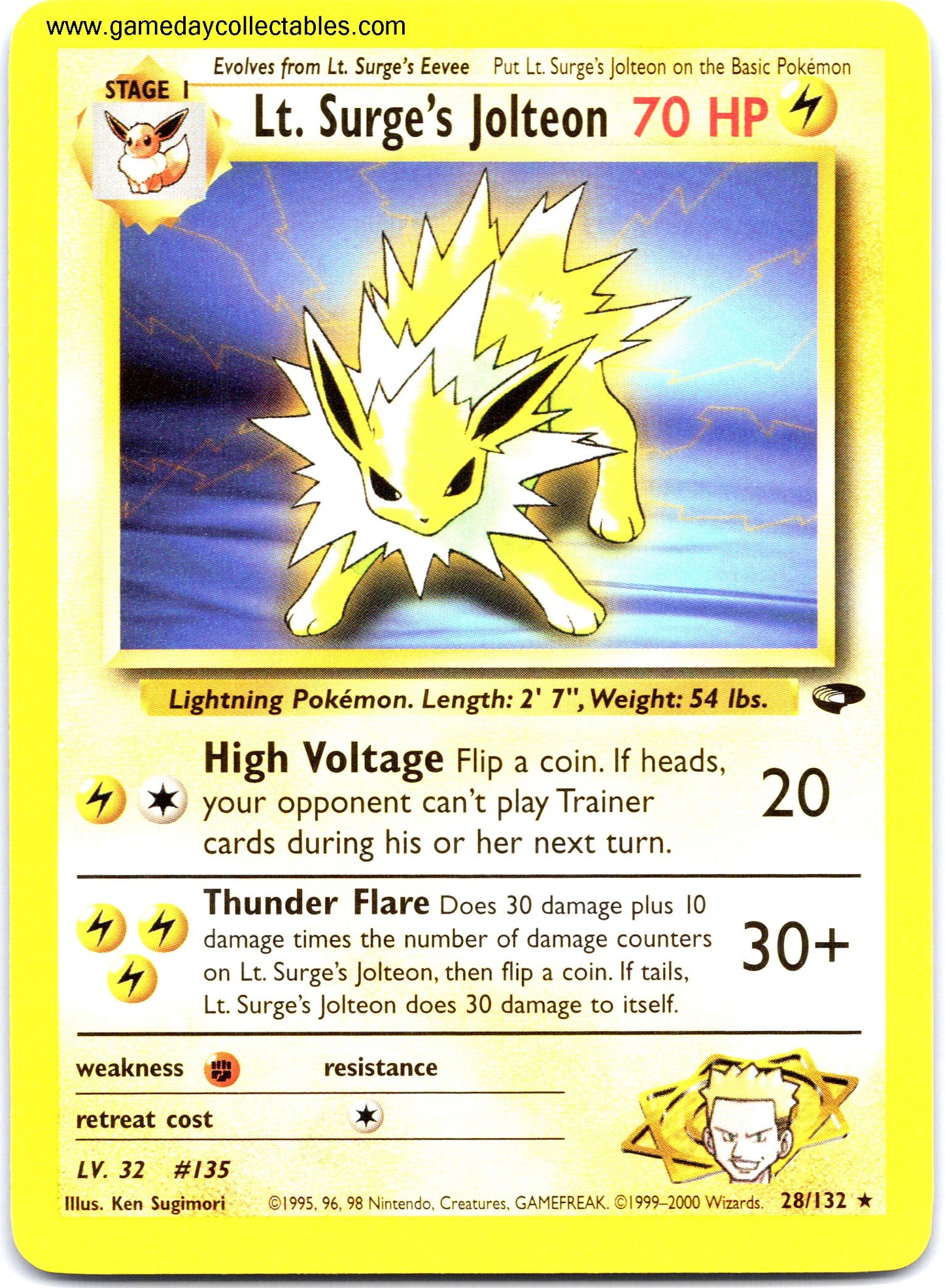 #028 Lt. Surge's Jolteon - Gym Challenge - Non Holo Rare (Ungraded Near Mint)