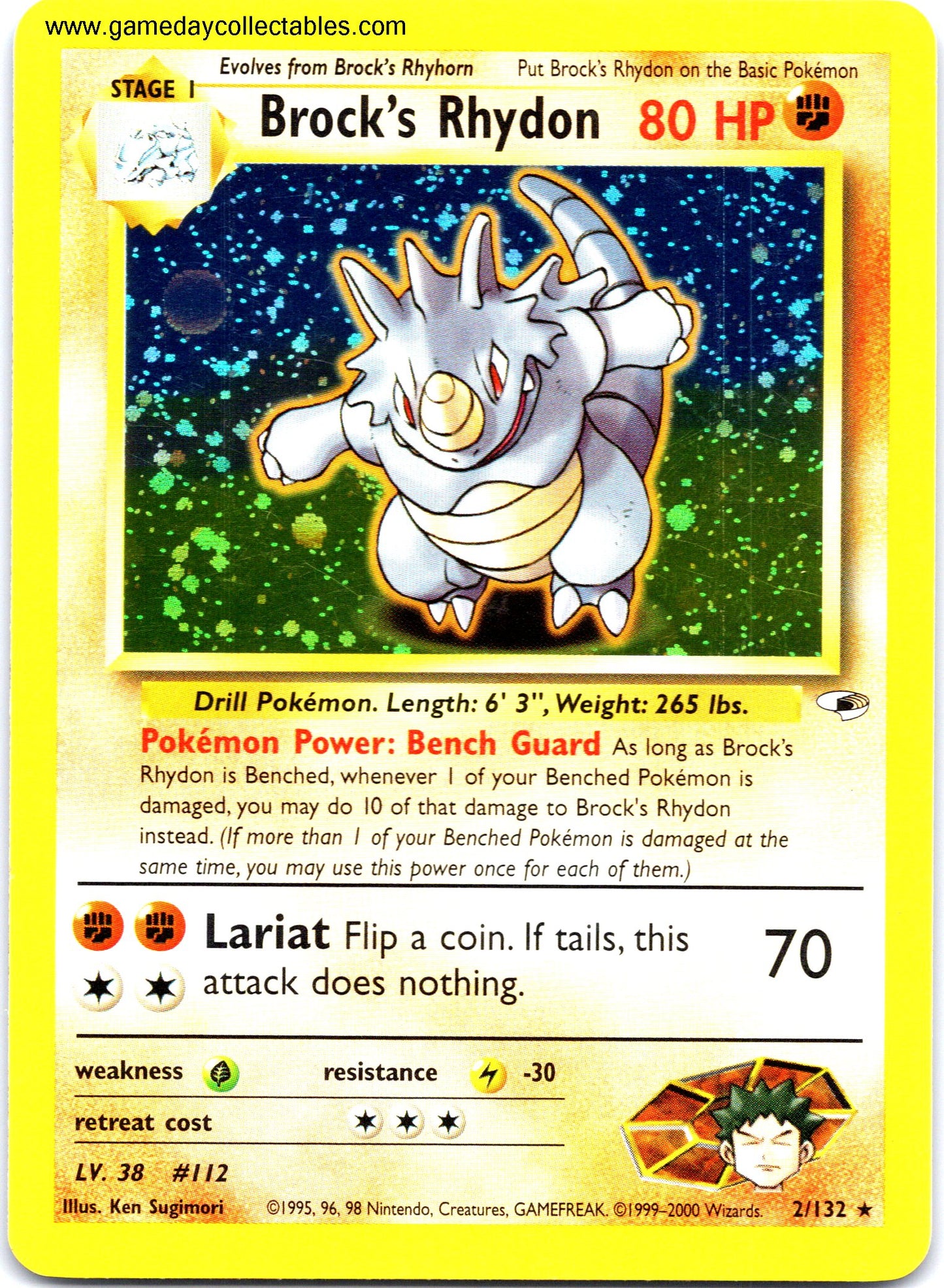 #002 Brock's Rhydon - Gym Heroes - Holo Rare (Ungraded Near Mint)