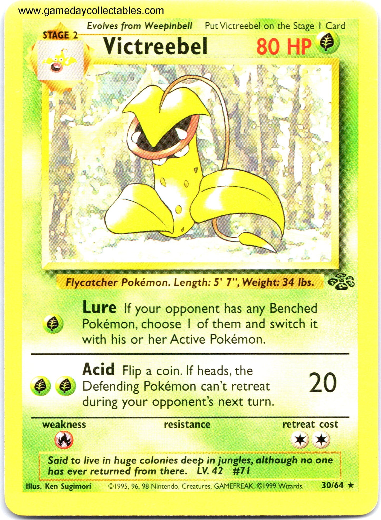 #30 Victreebel - Jungle - Non Holo Rare (Ungraded Near Mint)