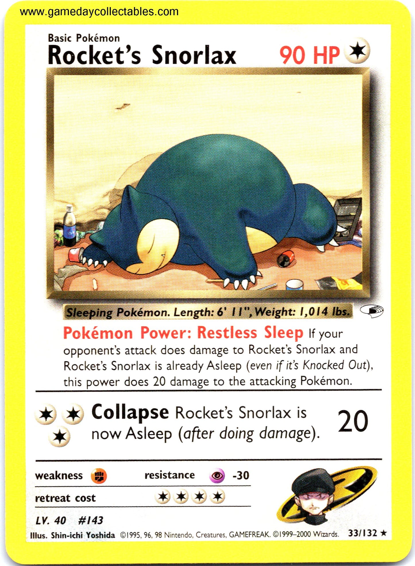 #033 Rocket's Snorlax - Gym Heroes - Non Holo Rare (Ungraded Near Mint)