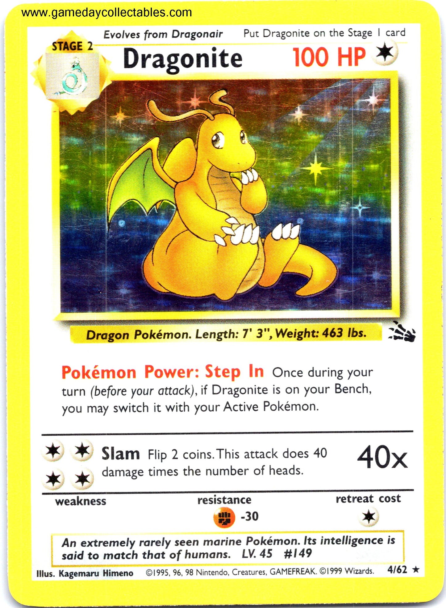 #04 Dragonite - Fossil - Holo Rare (Ungraded Near Mint)