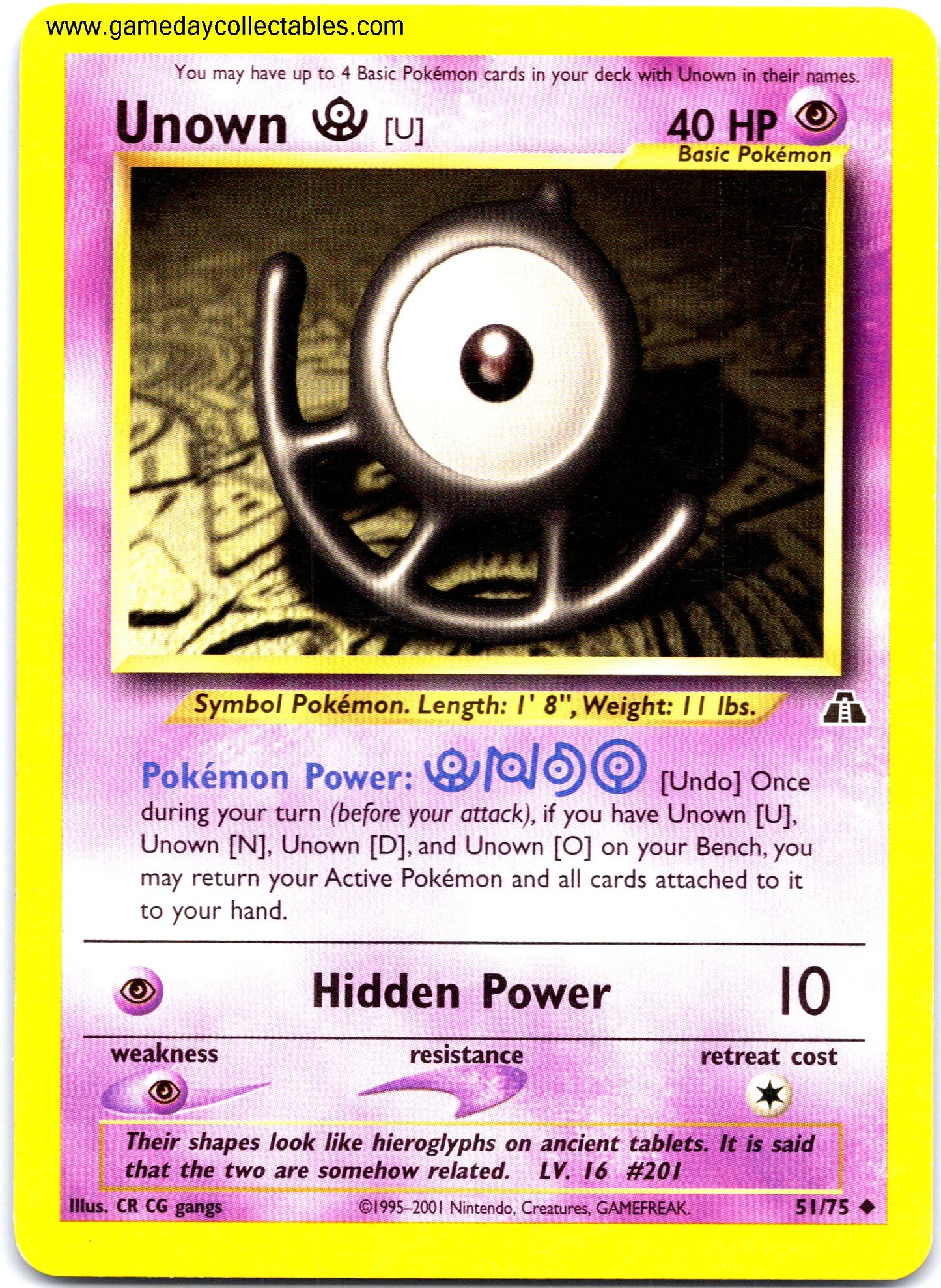#051 Unown U - Neo Discovery - Uncommon (Ungraded Near Mint)