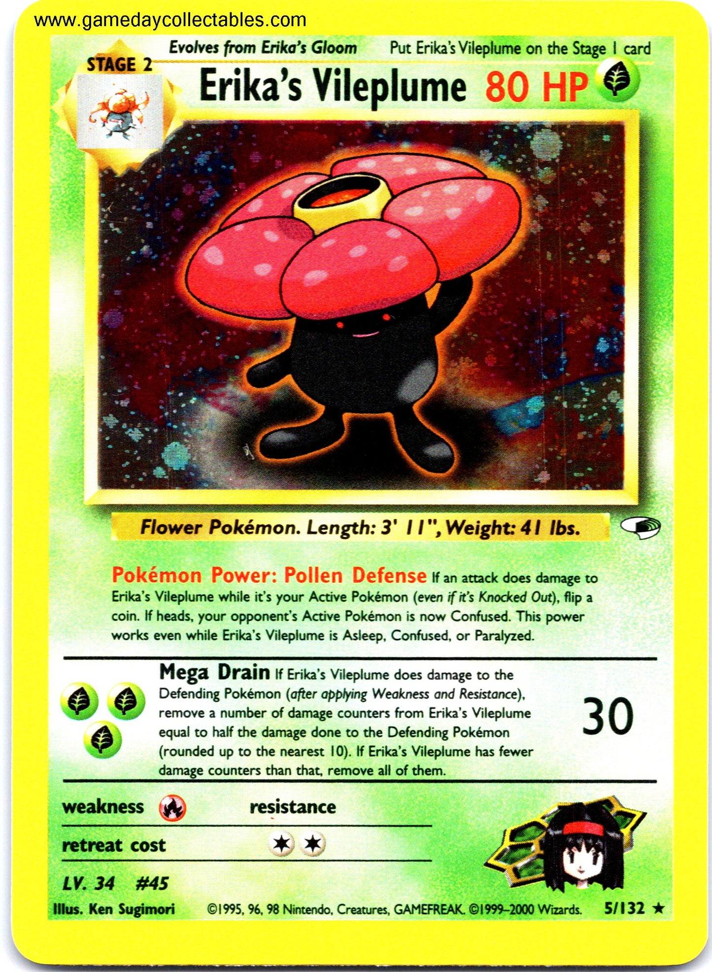 #005 Erik's Vileplume - Gym Heroes - Holo Rare (Ungraded Near Mint)