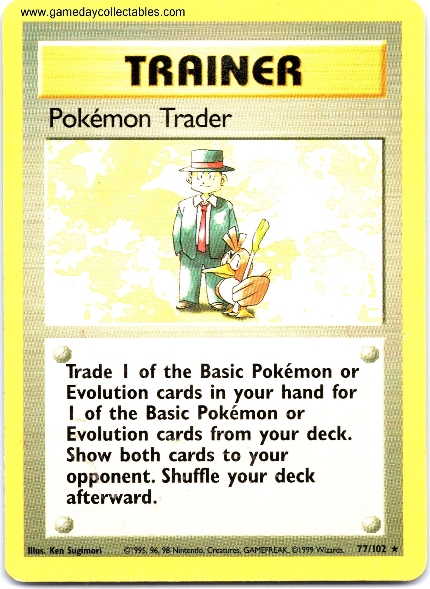 #077 Pokemon Trader - Base Set - Non Holo Rare (Ungraded Near Mint)