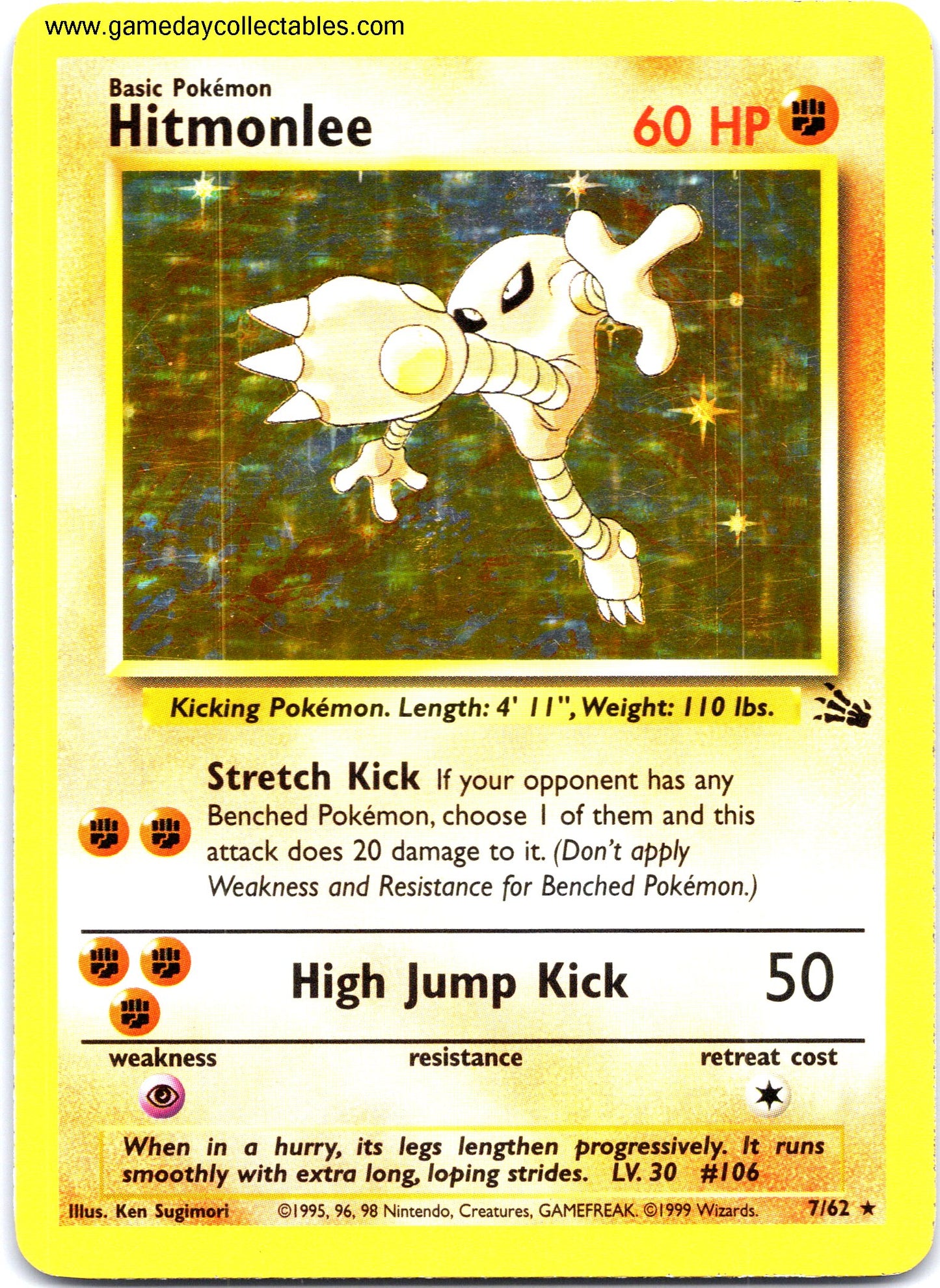 #07 Hitmonlee - Fossil - Holo Rare (Ungraded Near Mint)