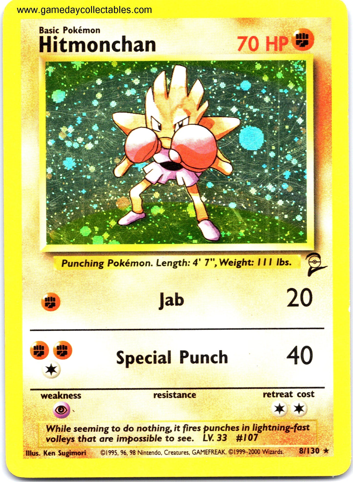 #008 Hitmonchan - Base Set 2 - Holo Rare (Ungraded Near Mint)