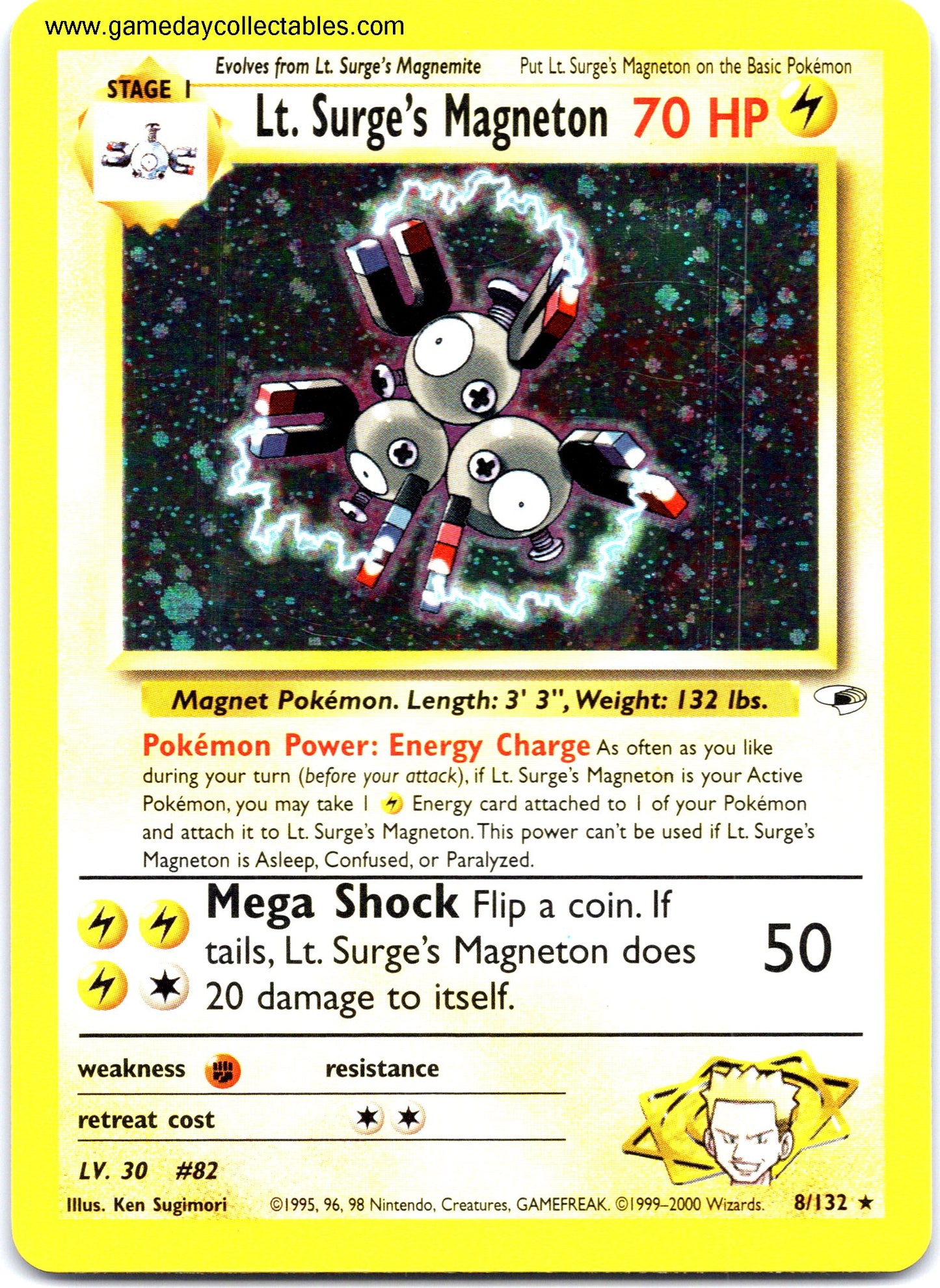 #008 Lt. Surge's Magneton - Gym Heroes - Holo Rare (Ungraded Near Mint)