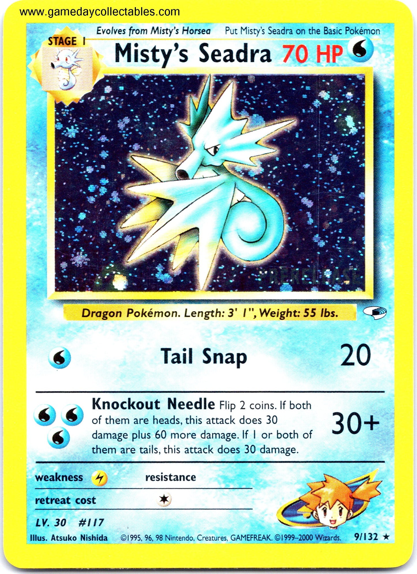 #009 Misty's Seadra - Gym Heroes - PRERELEASE Holo Rare (Ungraded Near Mint) (Copy)