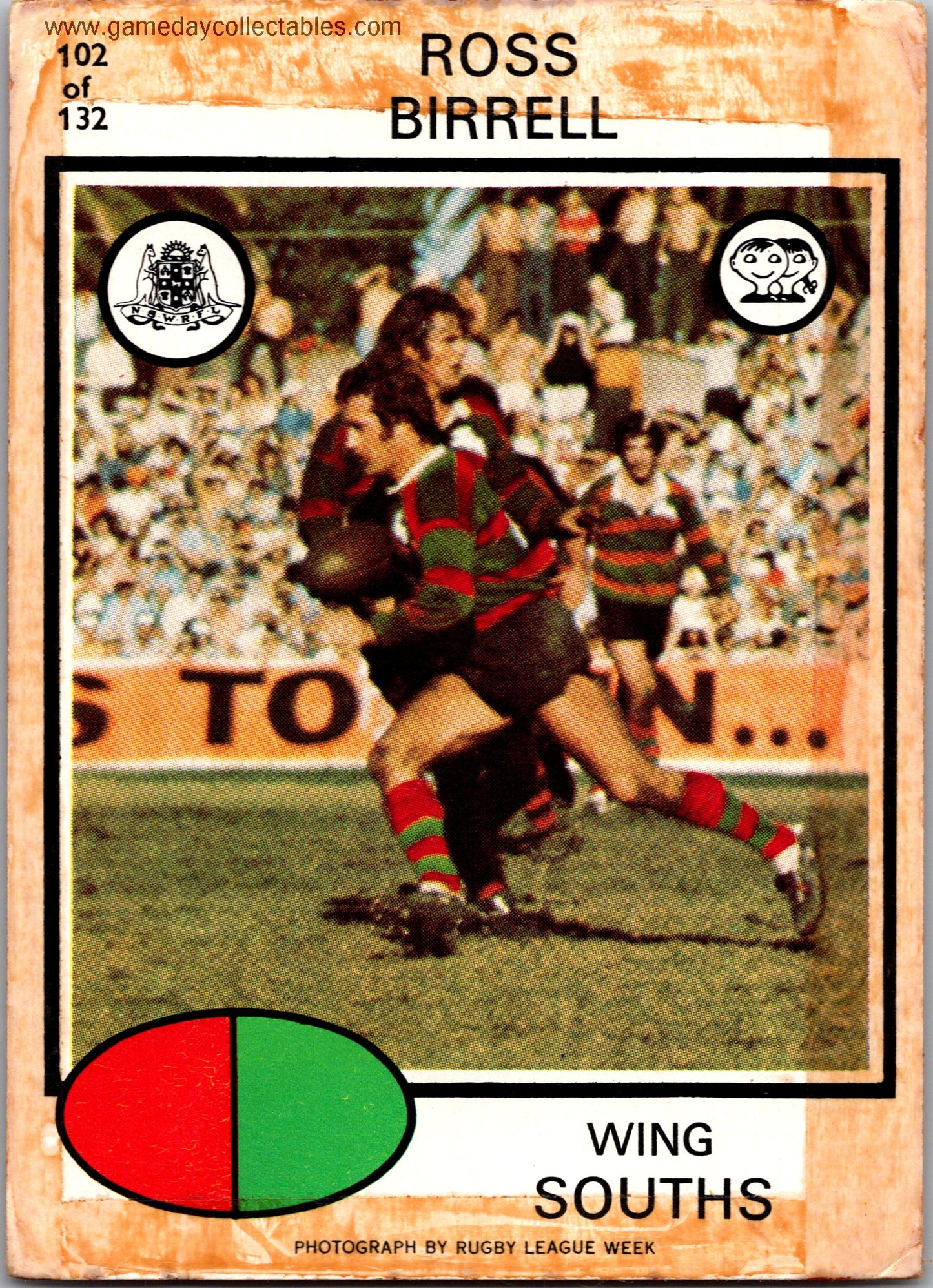 1975 SCANLENS - 102 Ross Birrell - South Sydney Rabbitohs
