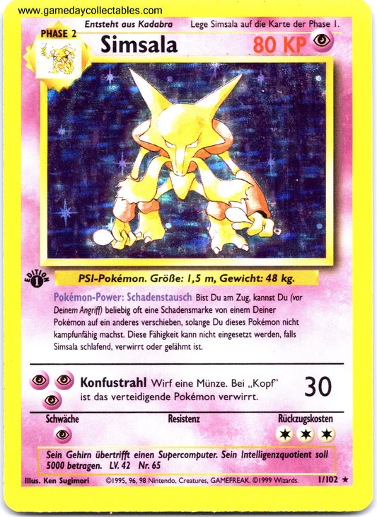 #001/102 Simsala (Alakazam) - Base Set (German) - 1st Ed Holo Rare (Ungraded Near Mint)