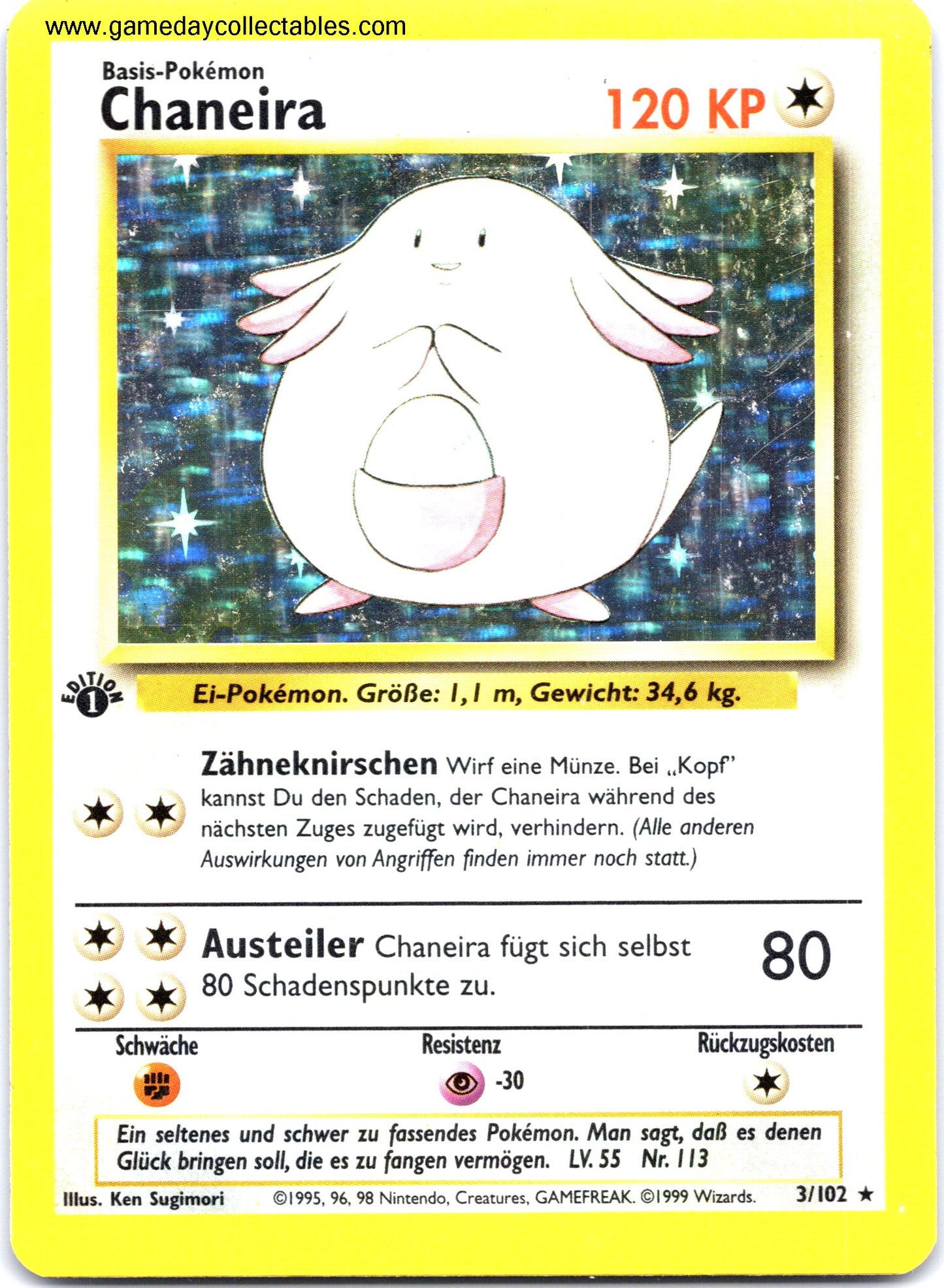 #003/102 Chaneira (Chansey) - Base Set (German) - 1st Ed Holo Rare (Ungraded Near Mint)