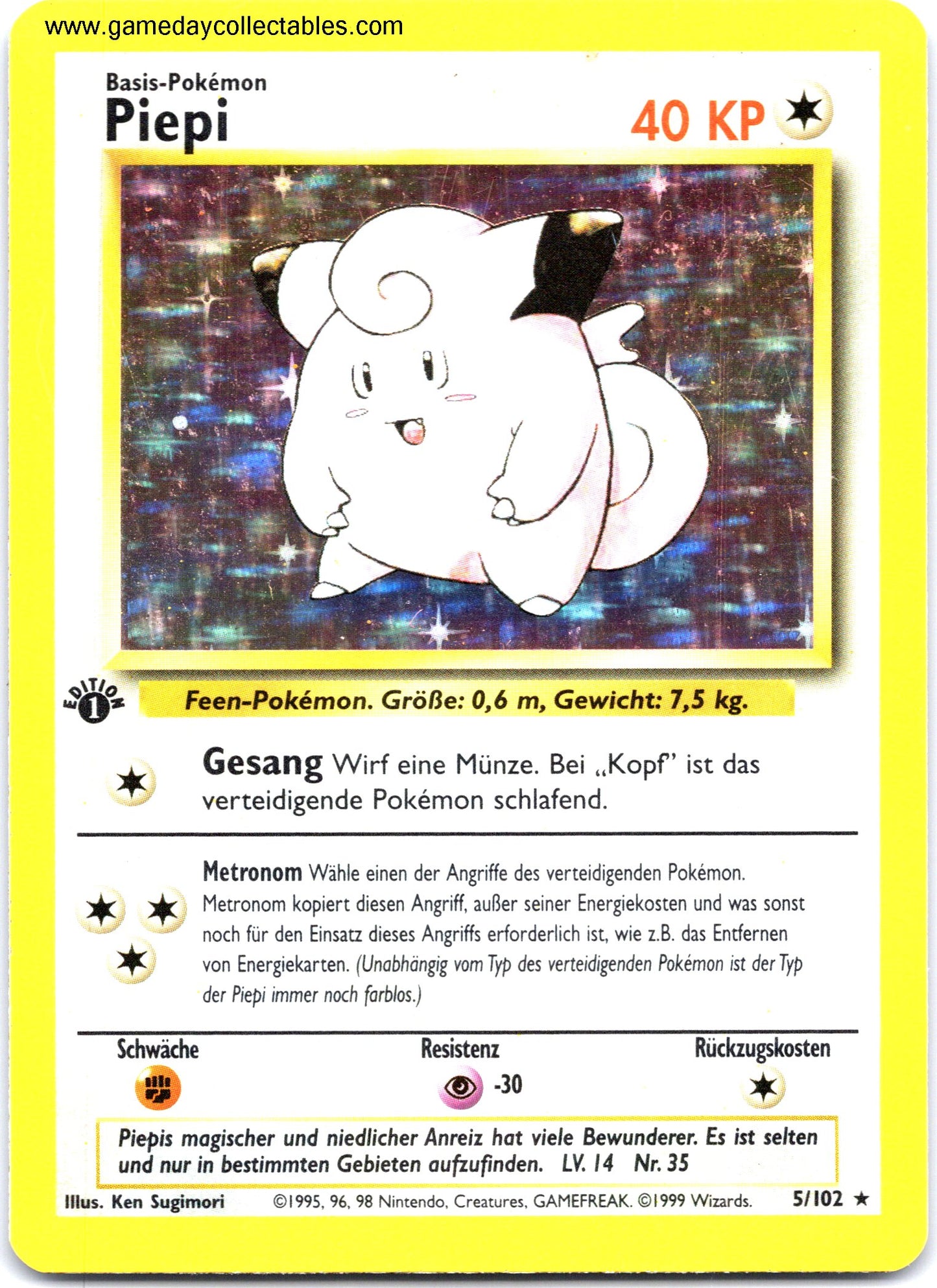 #005/102 Piepi (Clefairy) - Base Set (German) - 1st Ed Holo Rare (Ungraded Near Mint)