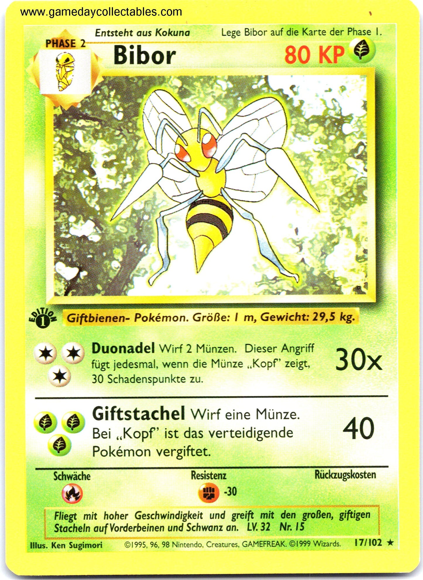 #017/102 Bibor (Beedrill) - Base Set (German) - 1st Ed Non Holo Rare (Ungraded Near Mint)