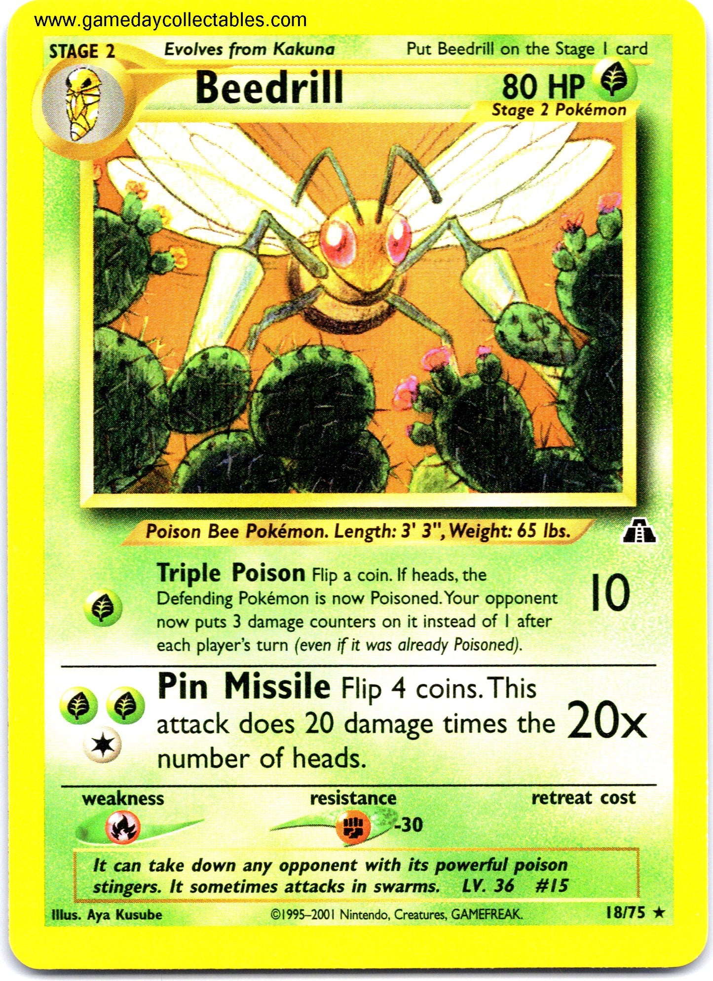 #018 Beedrill - Neo Discovery - Non Holo Rare (Ungraded Near Mint)