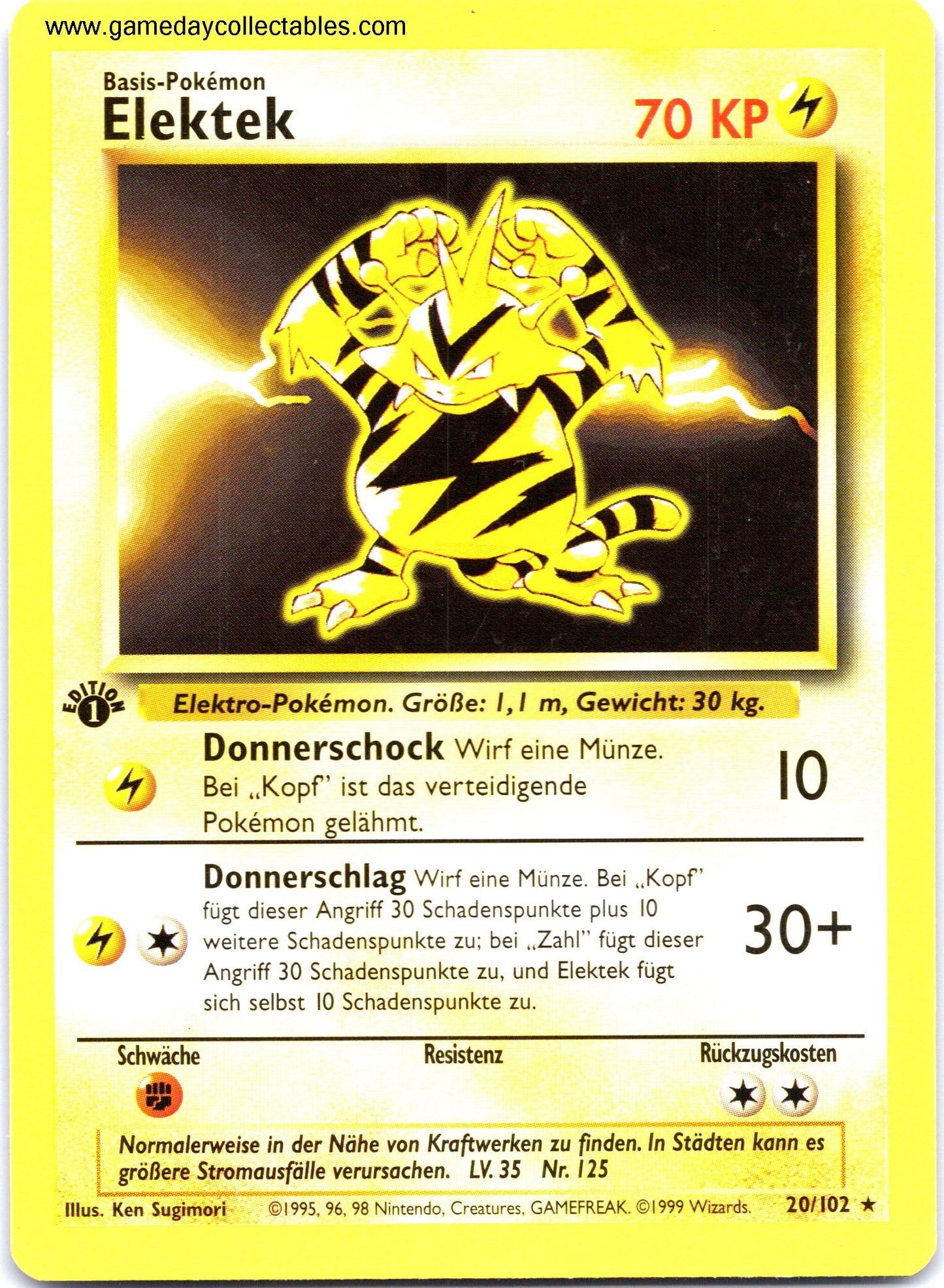#020/102 Elektek (Electabuzz) - Base Set (German) - 1st Ed Non Holo Rare (Ungraded Near Mint)