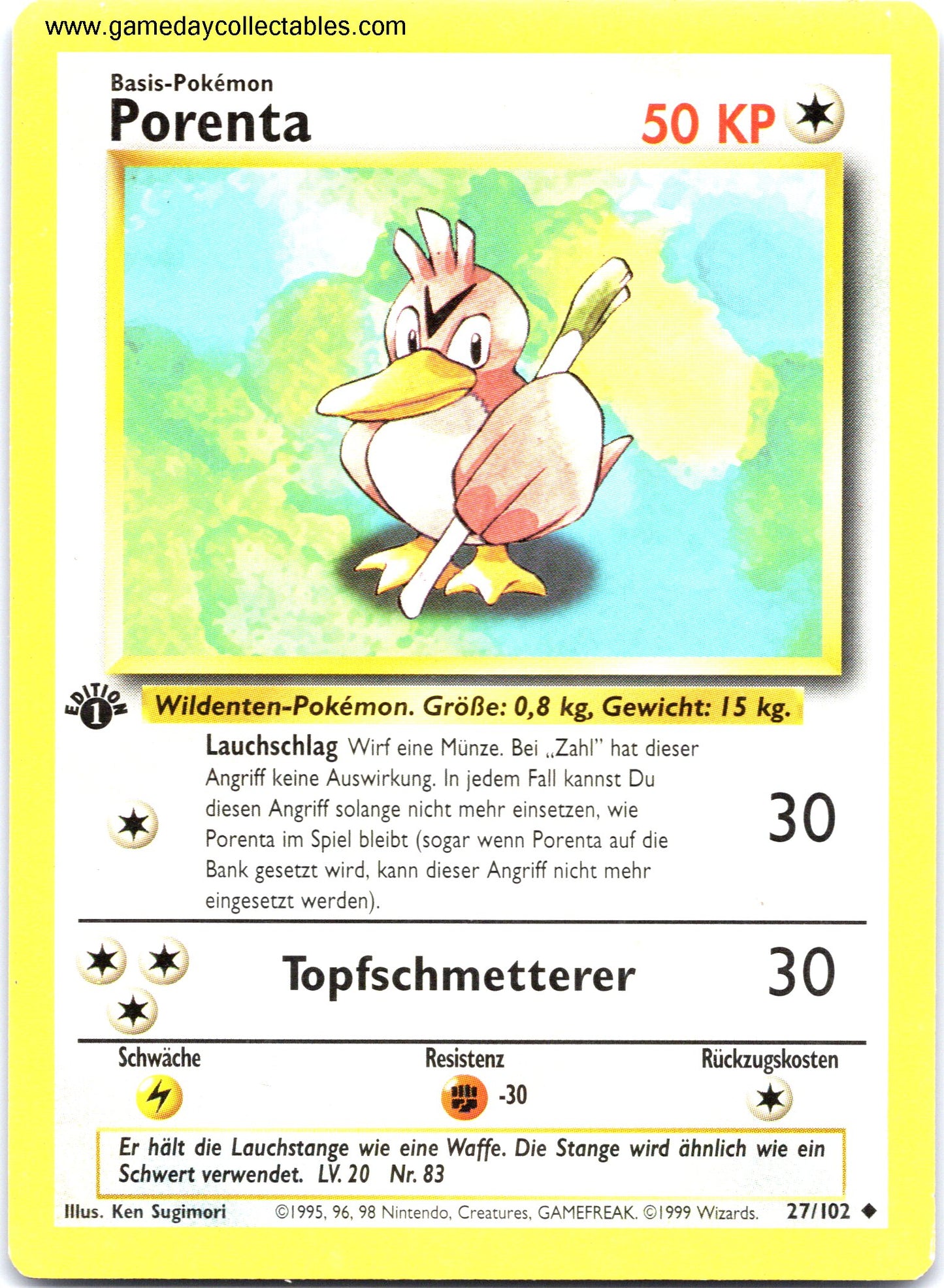 #027/102 Porenta (Farfetch'd) - Base Set (German) - 1st Ed Uncommon (Ungraded Near Mint)