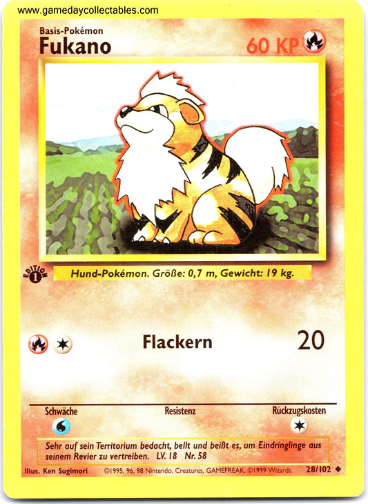 #028/102 Fukano (Growlithe) - Base Set (German) - 1st Ed Uncommon (Ungraded Near Mint)