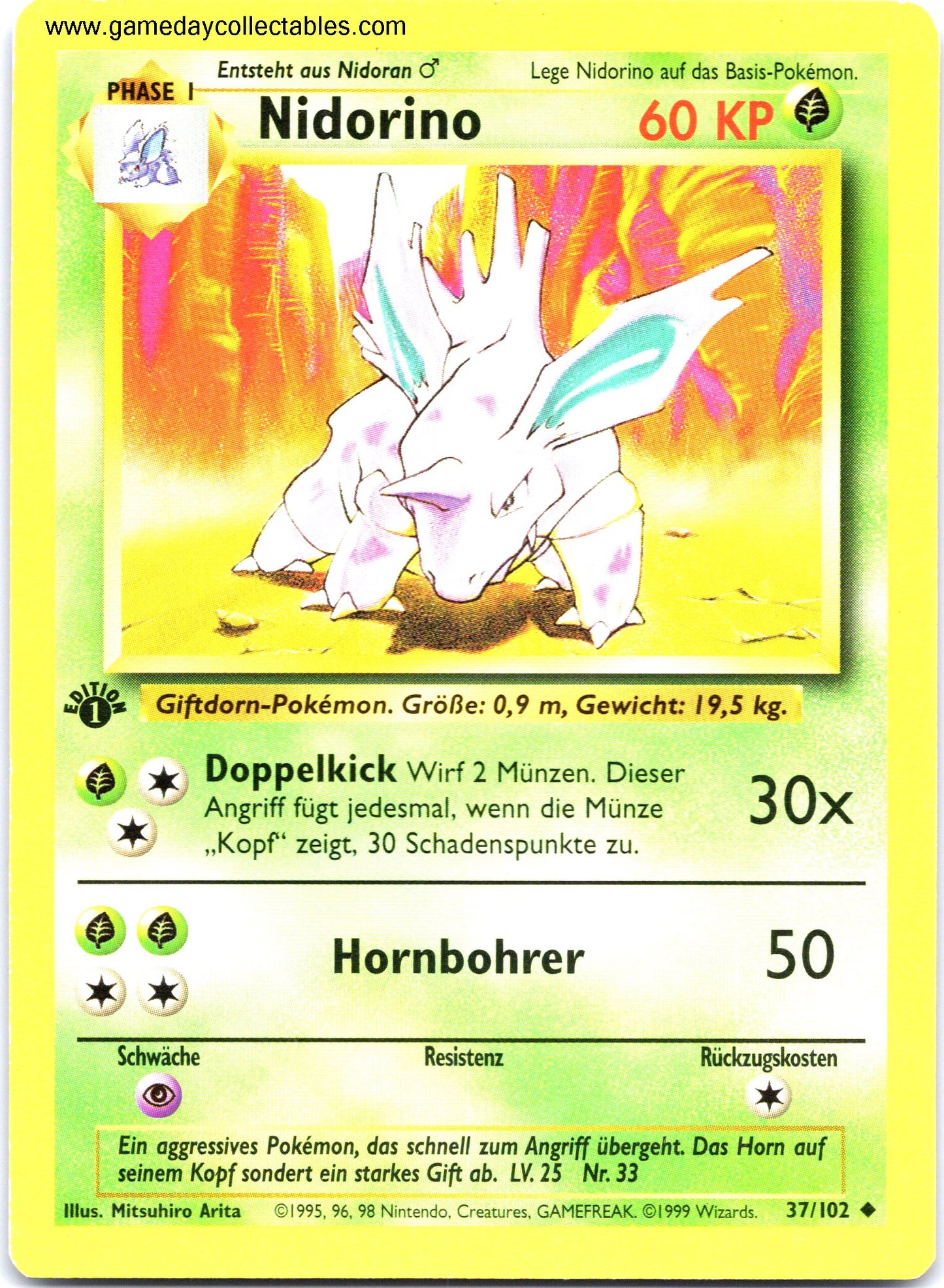 #037/102 Nidorino - Base Set (German) - 1st Ed Uncommon (Ungraded Near Mint)