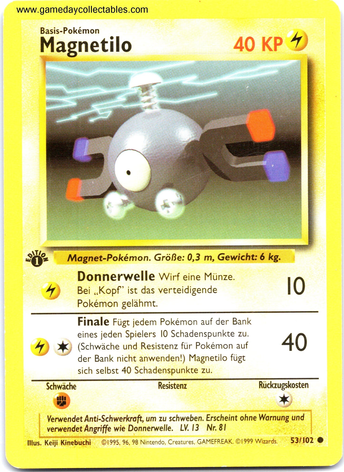 #053/102 Magnetilo (Magnemite) - Base Set (German) - 1st Ed Common (Ungraded Near Mint)