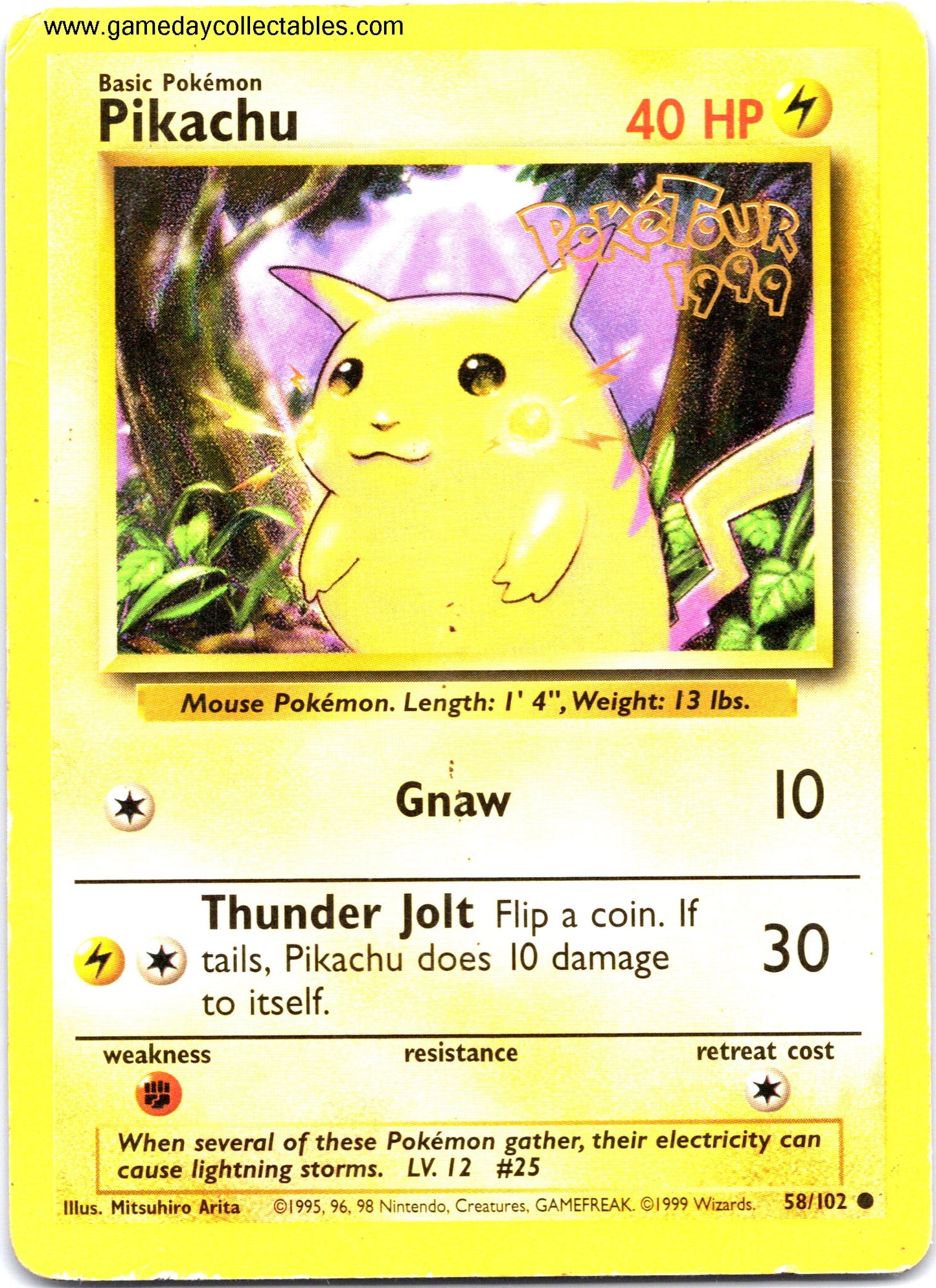 #058 Pikachu - Base Set - Poke Tour Promo (Ungraded Heavily Played)