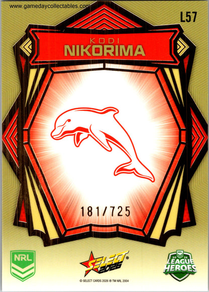2026 NRL League Heroes Luminous Gold Back - L057 Kodi Nikorima - Dolphins