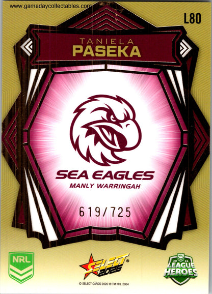 2026 NRL League Heroes Luminous Gold Back - L080 Taniela Paseka - Manly Warringah Sea Eagles