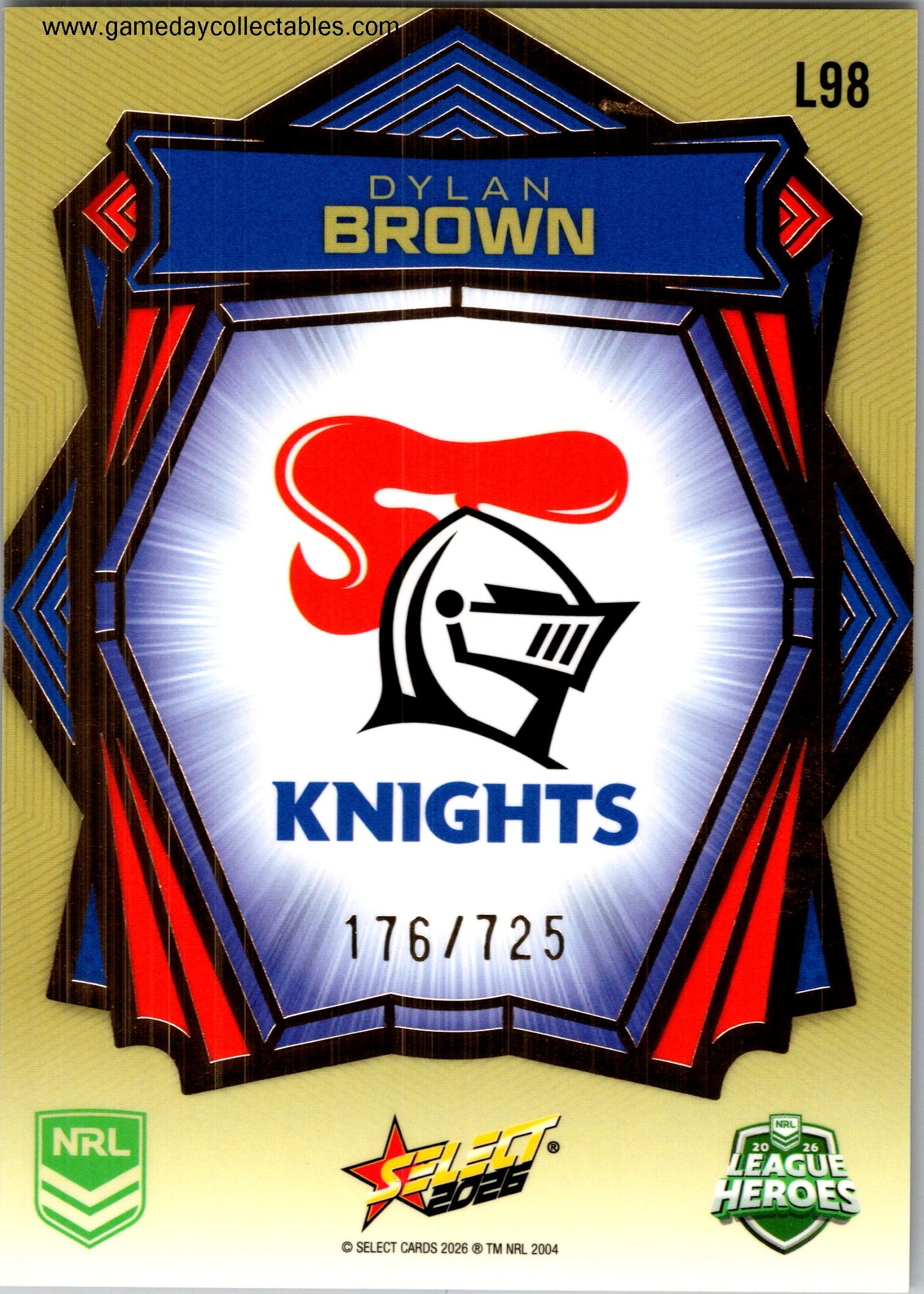 2026 NRL League Heroes Luminous Gold Back - L098 Nathan Brown - Newcastle Knights