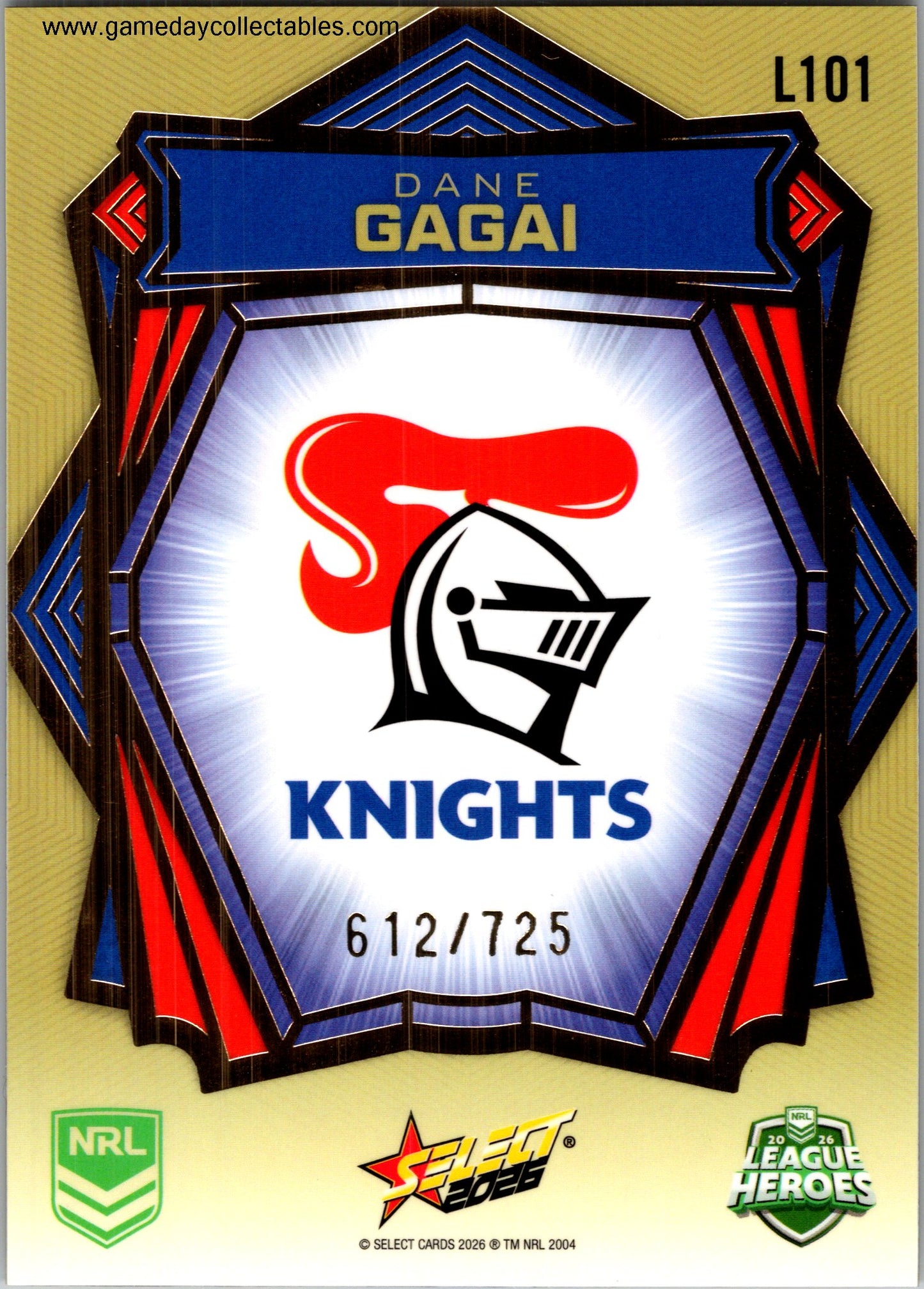 2026 NRL League Heroes Luminous Gold Back - L101 Dane Gagai - Newcastle Knights
