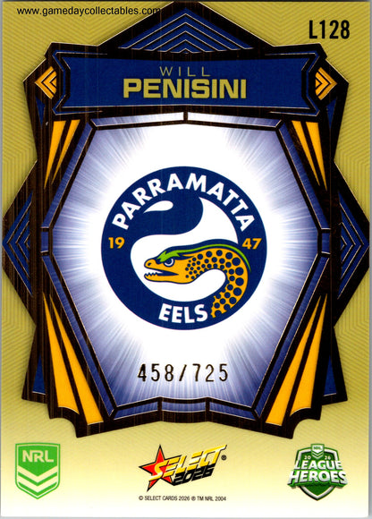 2026 NRL League Heroes Luminous Gold Back - L128 Will Penisini - Parramatta Eels