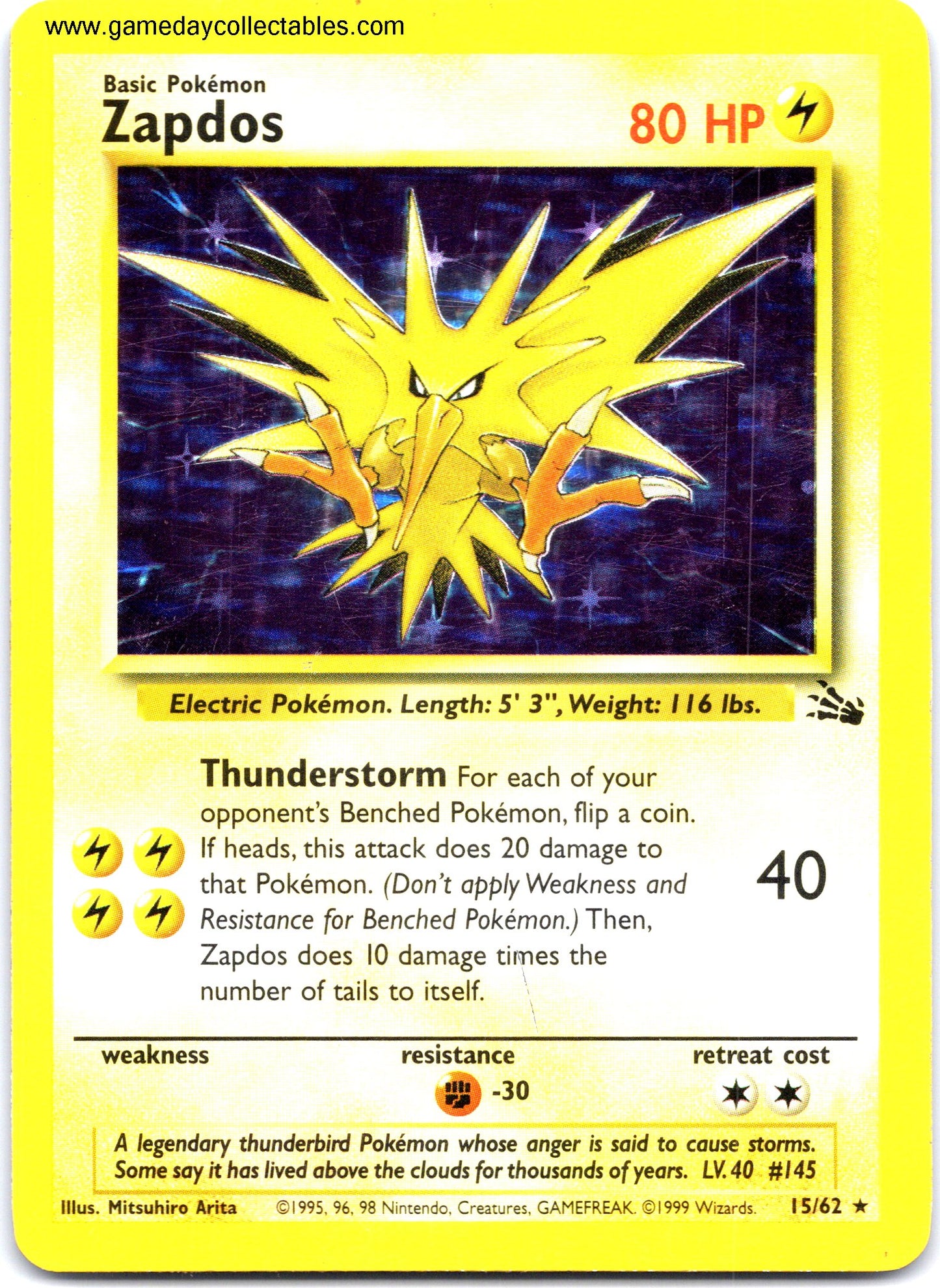 #15 Zapdos - Fossil - Holo Rare (Ungraded Near Mint)