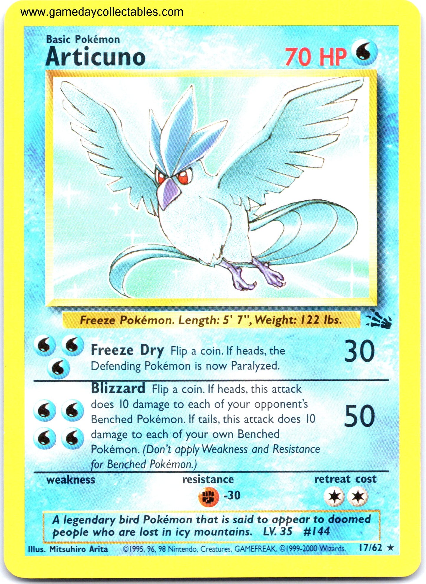 #17 Articuno - Fossil - Non Holo Rare (Ungraded Near Mint)