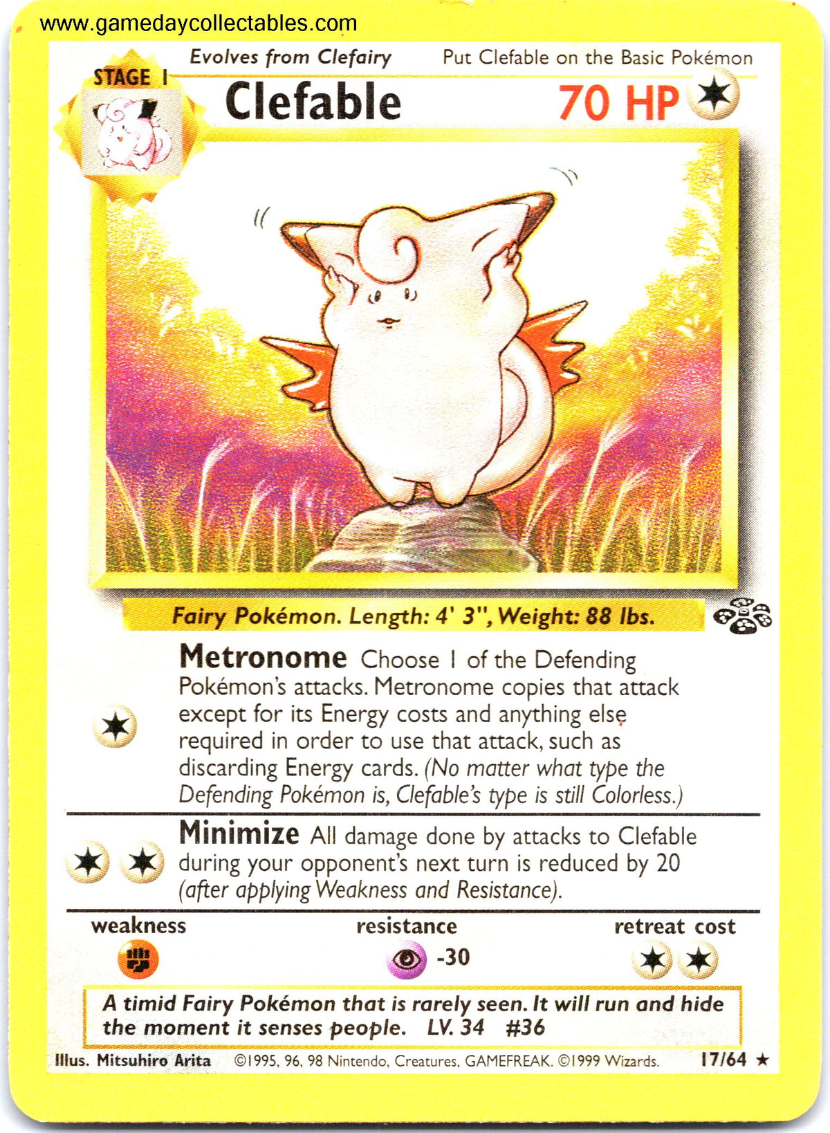 #17 Clefable - Jungle - Non Holo Rare (Ungraded Near Mint)