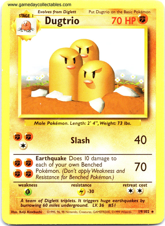 #019 Dugtrio - Base Set - Non Holo Rare (Ungraded Near Mint)