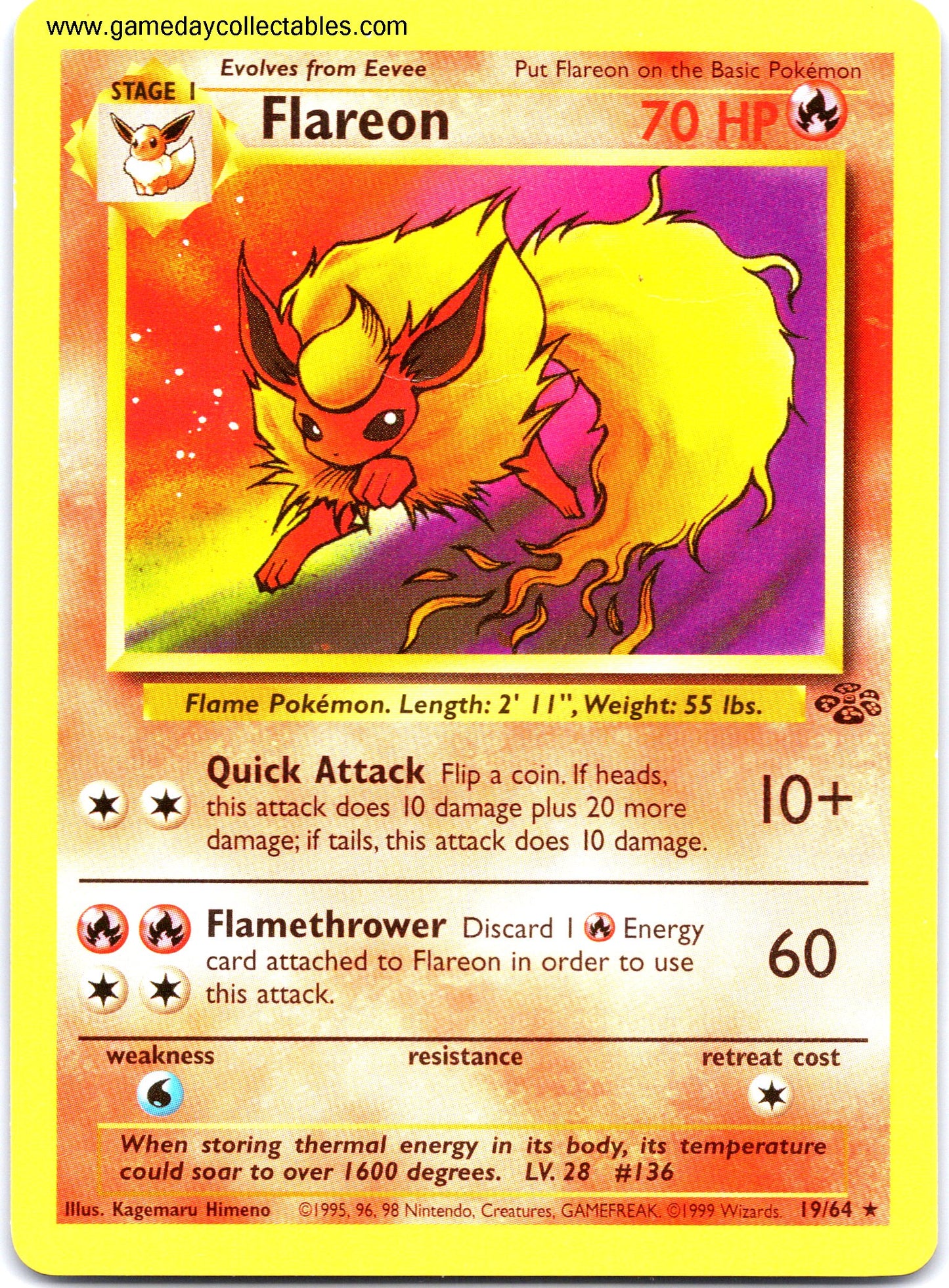 #19 Flareon - Jungle - Non Holo Rare (Ungraded Near Mint)