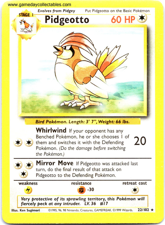 #022 Pidgeotto - Base Set - Non Holo Rare (Ungraded Near Mint)
